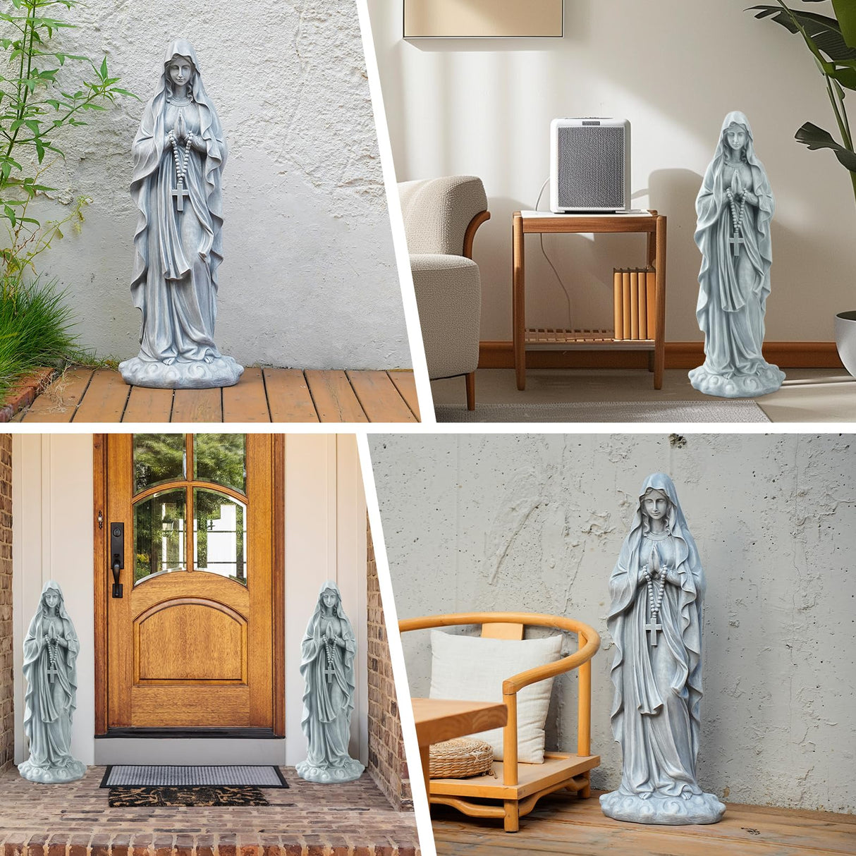 VChymm Virgin Mary Praying Statue 31.49 Inch Tall Outdoor Garden Religious Garden Outdoor Yard Patio Deck Home Entryway Hallway Sculpture Magnesium Oxide Stone (Grey Virgin)