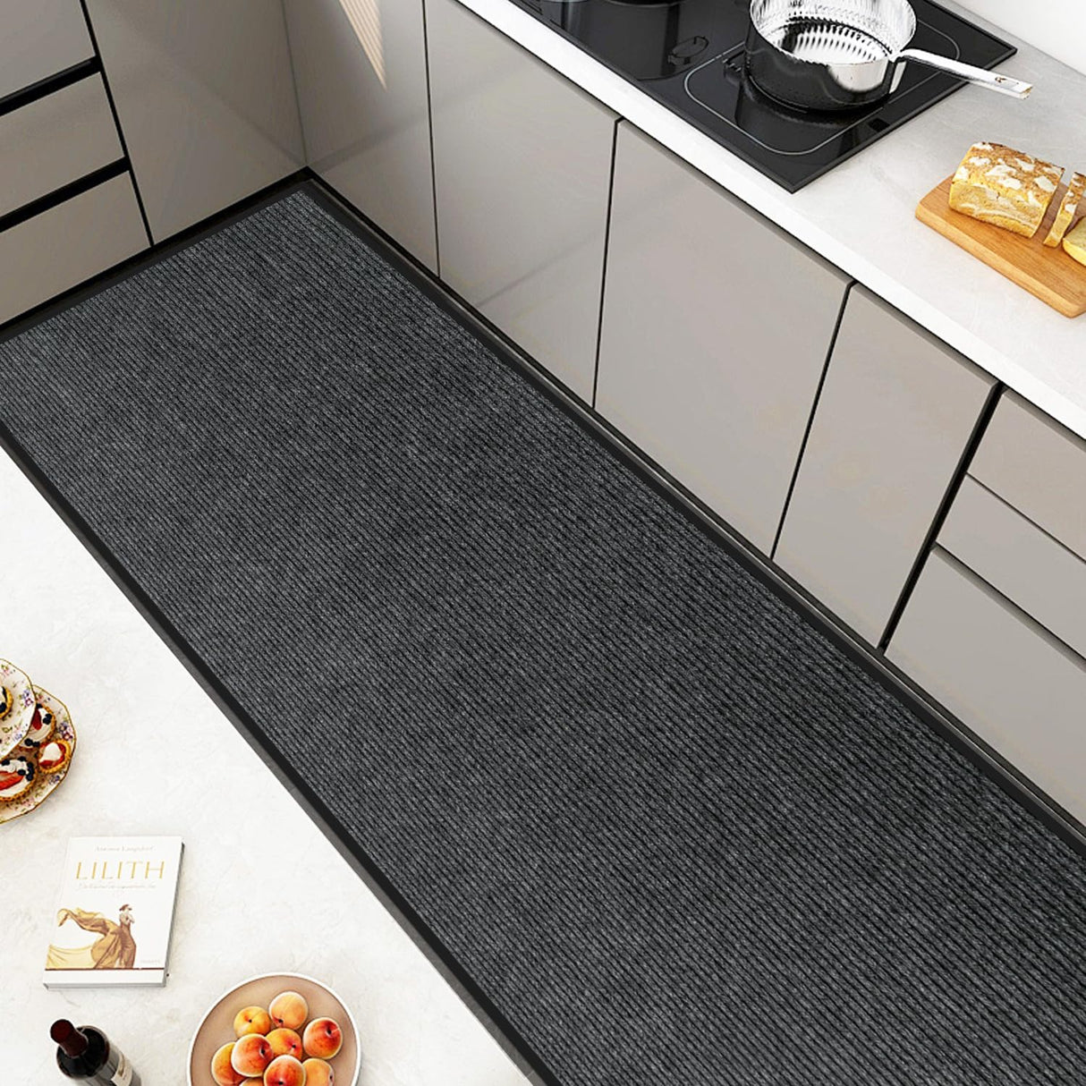 LVETOLS 4' x 8' Moisture Guard Doormat, Commercial Grade Door Floor Mat Striped Brush Step Entrance Mat with Rubber Backing, Low Profile Commercial Rugs for Entryway, Easy to Clean(Charcoal Grey)