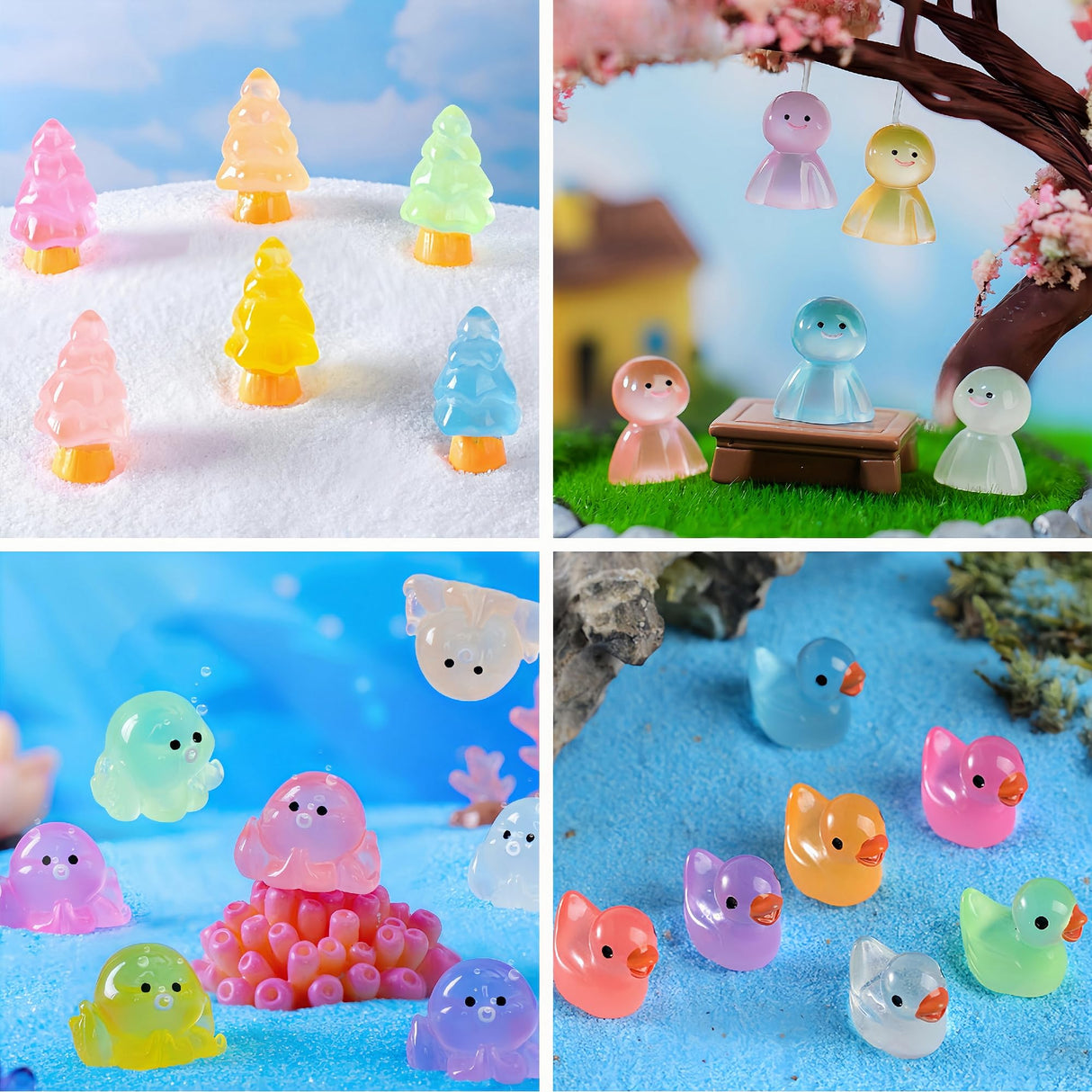 ElpizoFos 130pcs Various Luminous Mini Resin Animal Figurines Glow in The Dark Miniature Figures Ornament Fairy Garden Accessories Aquarium Landscape Bonsai Dollhouse Decor