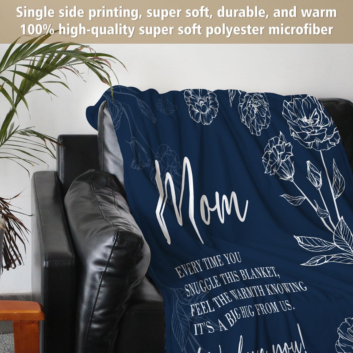 Gifts for Mom Christmas, Mom Birthday Gifts Blanket, Moms Gift for Women from Daughter Son, We Love You Present for Mother Mommy Mothers Day 60" x 50", Blue