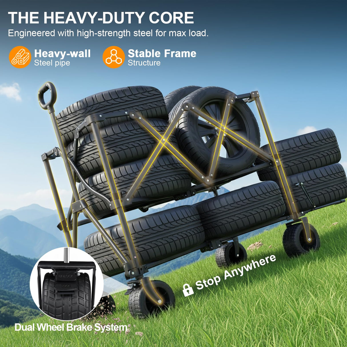 Double Decker Wagon Heavy Duty Collapsible, 600LBS 400L Capacity