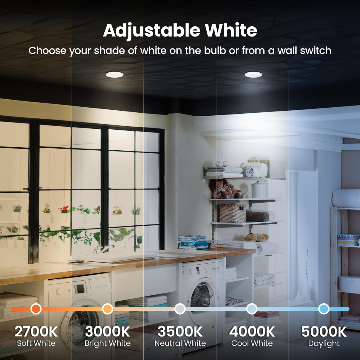Feit Electric LED Downlight Retrofit Kit with Baffle Trim, 75W Equivalent, 5/6-Inch Dimmable Recessed Light, Adjustable White 2700K–5000K, 90+ CRI, for Living, Bathroom, Dining & Kitchen Room