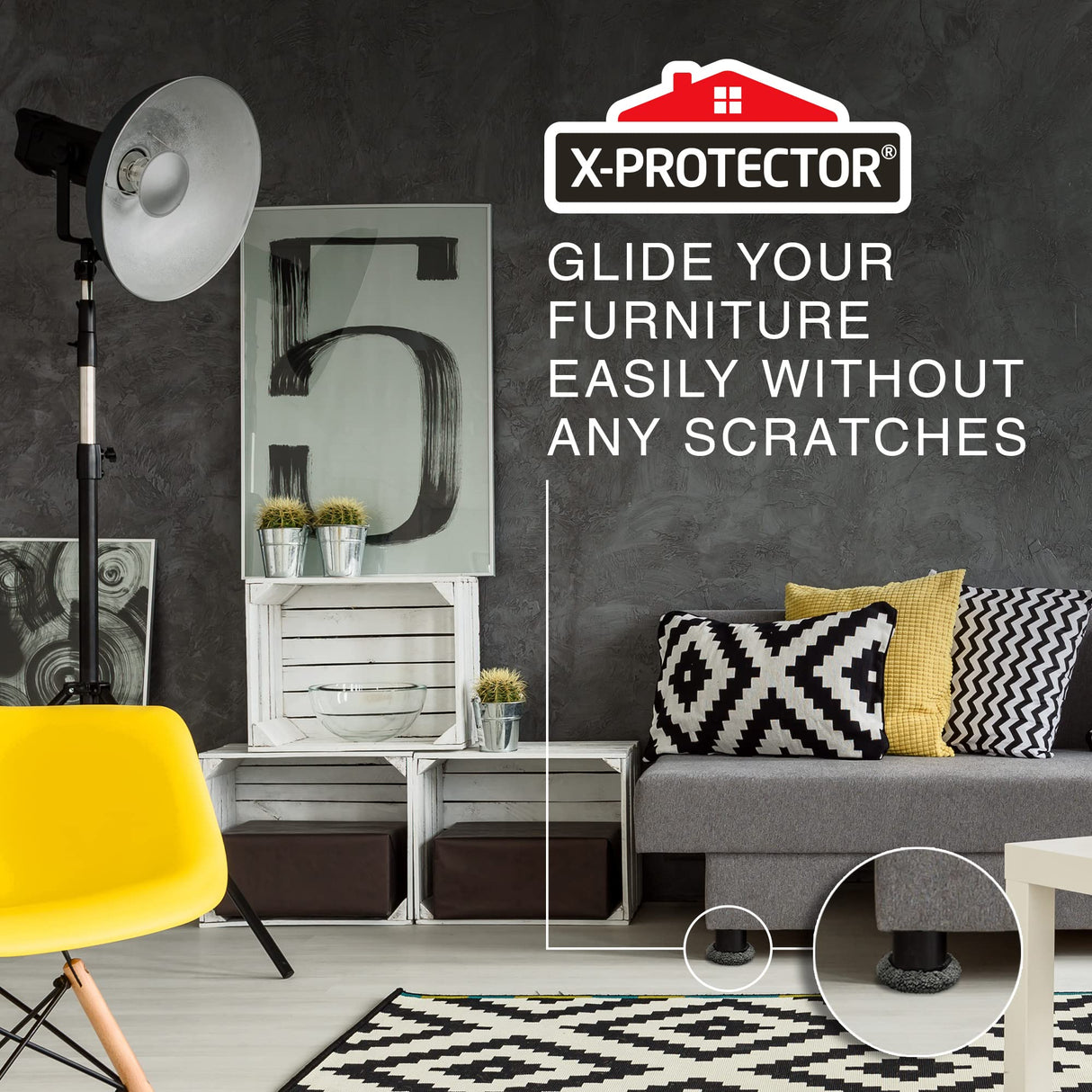 Furniture Sliders X-PROTECTOR - 8+8 Pack 3 1/2” - Multi-Surface Furniture Sliders for Carpet & Hard Floors - 8 Furniture Movers for Carpeted Floors and 8 Hardwood Socks - Move Your Furniture Easily!