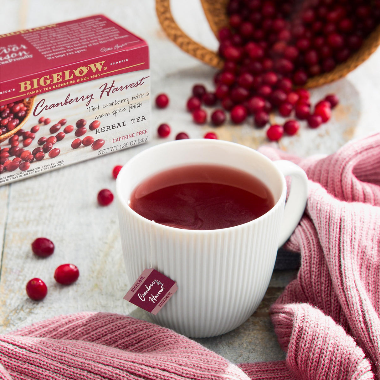 Bigelow Tea Cranberry Harvest Herbal Tea, Caffeine Free Tea with Cranberry and Spice, Holiday and Christmas Tea, 18 Count Box (Pack Of 6), 108 Total Tea Bags