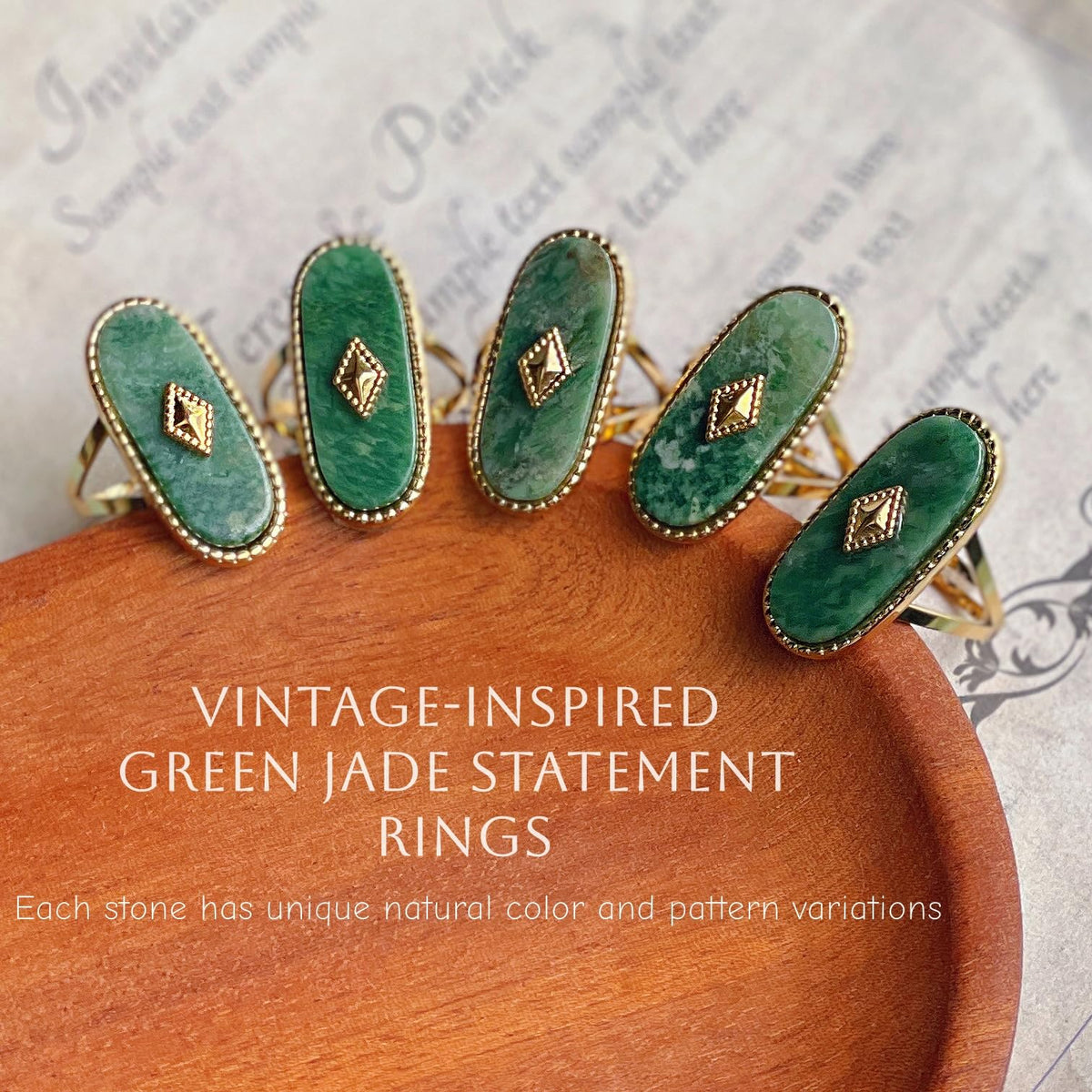 Dikixe Western Chunky Gold Natural Lapis Lazuli/African Jade Statement Ring