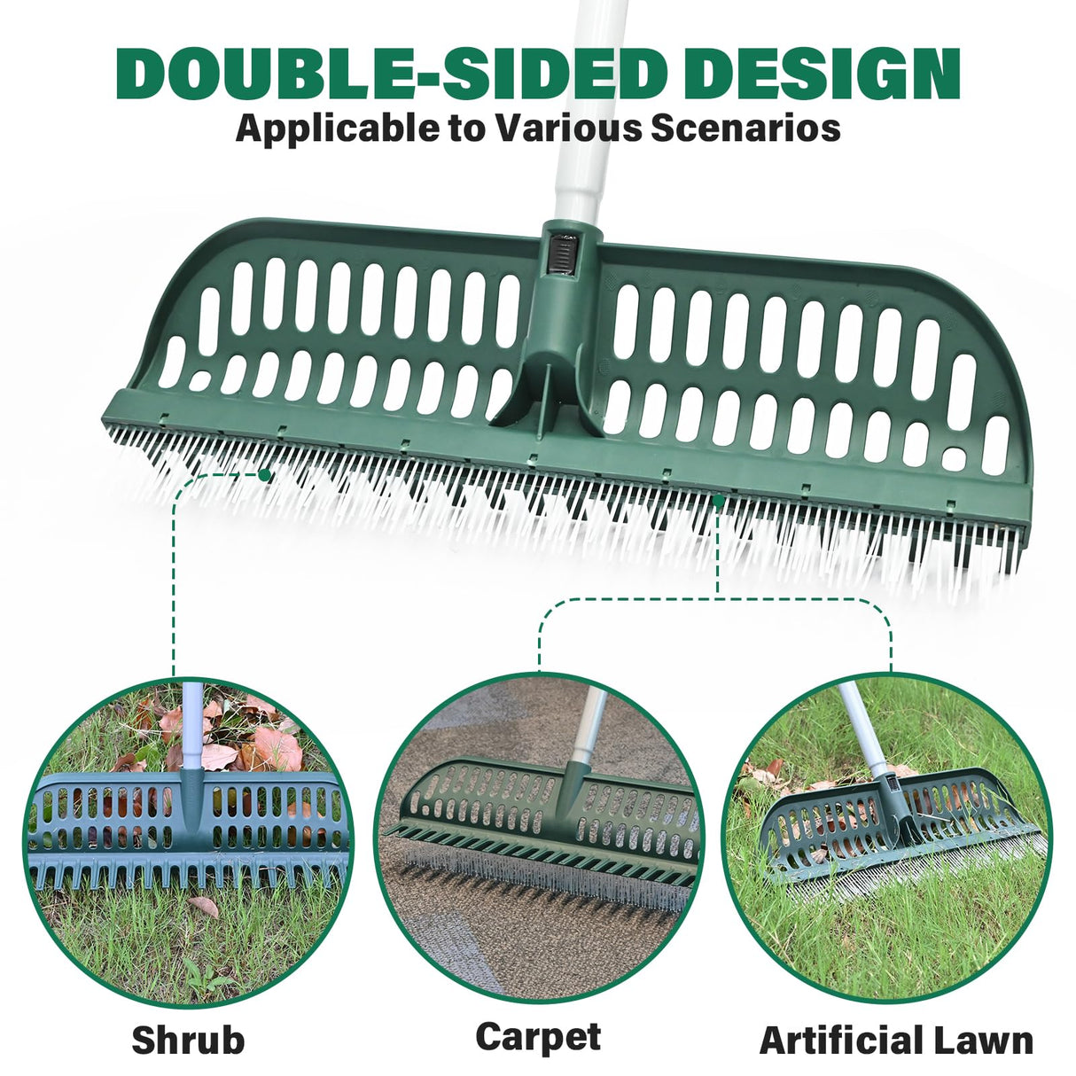 SOYUS Artificial Turf Rake, 2-in-1 Turf Sweeper for Carpets & Garden Lawns