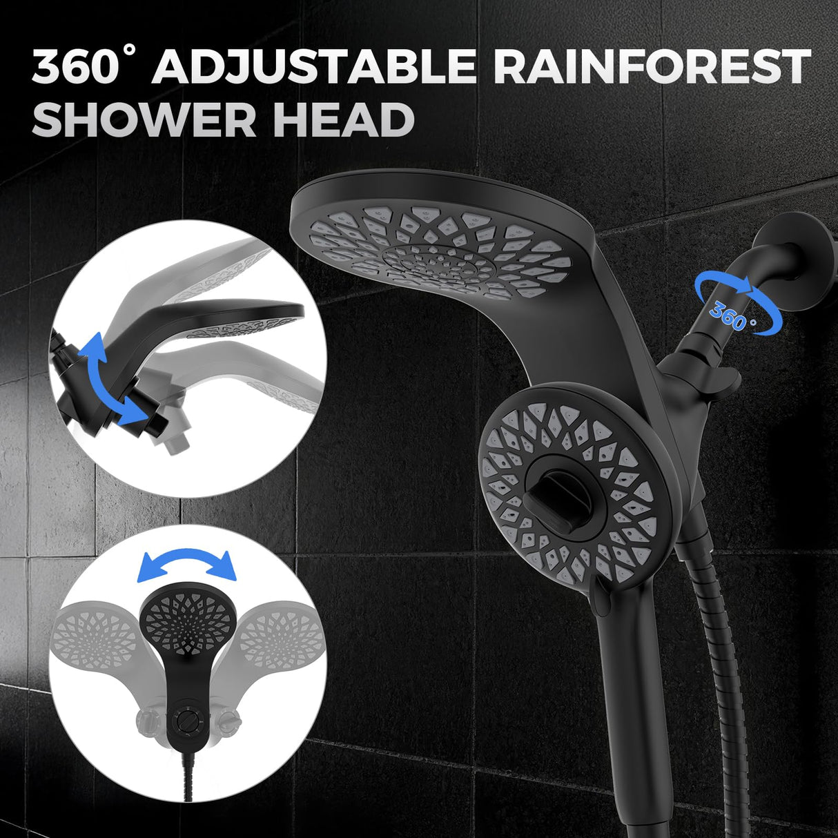 Newfinde High Pressure Rain Shower Head with Handheld Spray Combo: Detachable Dual Shower Head with 10 Sprays Modes - Upgrade Knob Spray Mode Selector and Magnetic Guidance Docking System