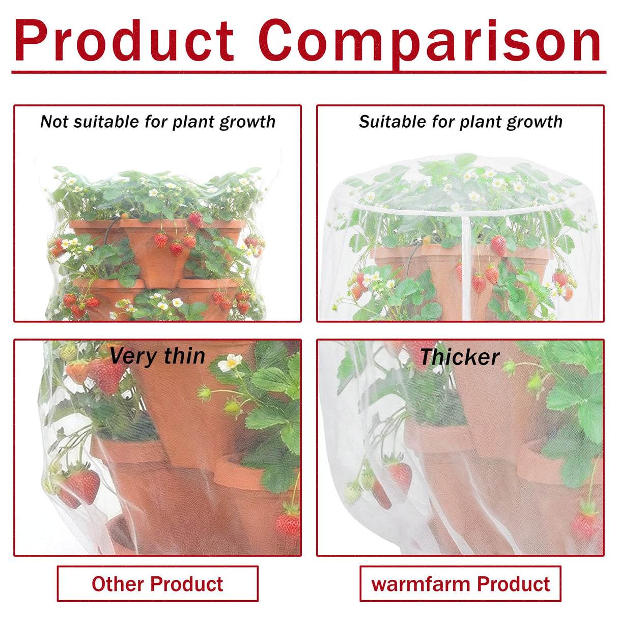 Warmfarm 2 Pcs Vertical Plant Pot Insect Netting,5-Tier Stackable Planter Garden Net Cover for Strawberry, Planter Pot Protection Mesh with Drawstring for Strawberry Herb Vegetable Flower Fruit