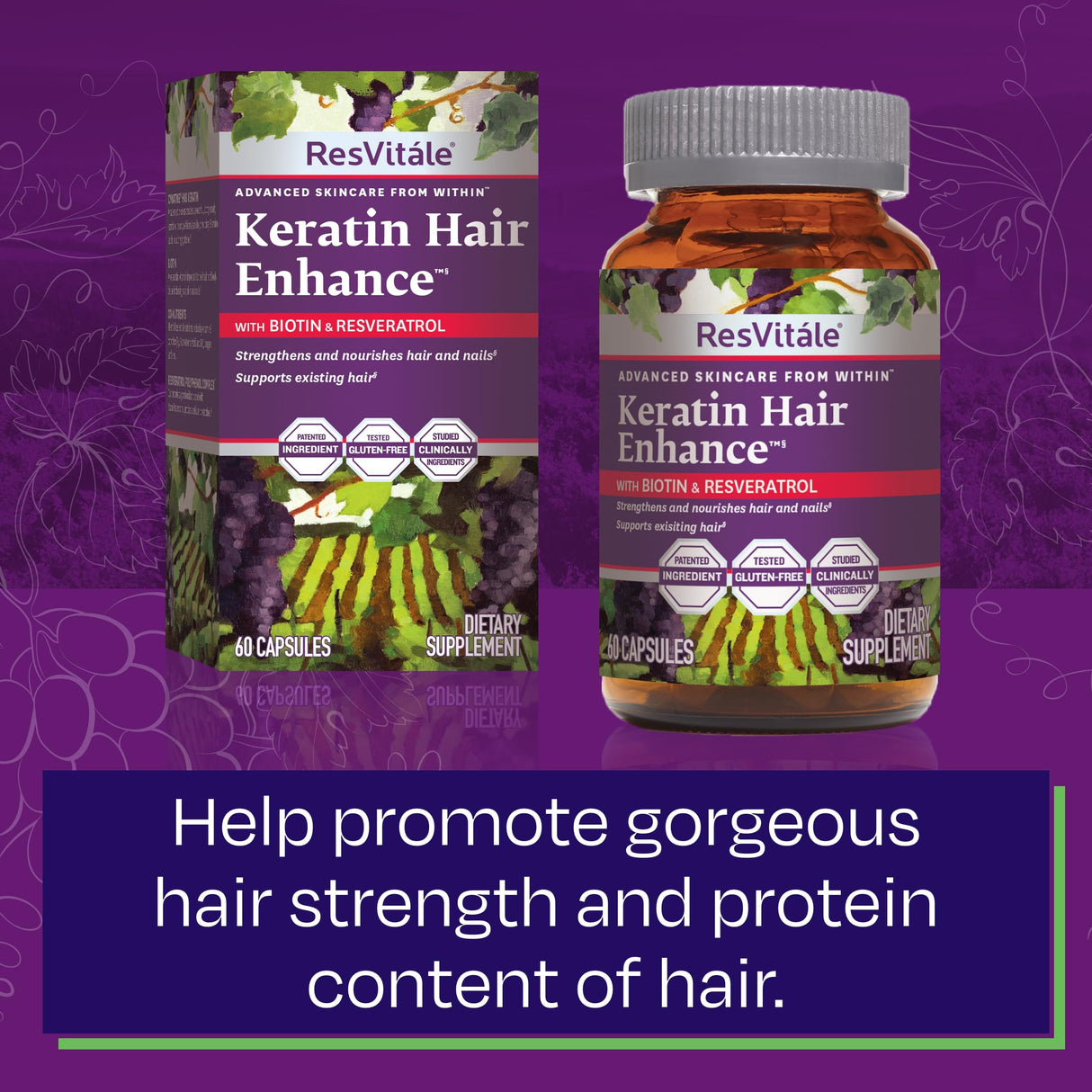 ResVitale Keratin Hair Enhance - Keratin Supplement for Hair Growth - 60 Capsules