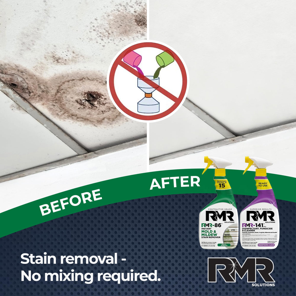 RMR Brands DIY Mold & Stain Remover Bundle, Complete Mold Killer & Mildew Prevention Kit, Disinfectant Spray, Includes 2-32 fluid ounce Bottles