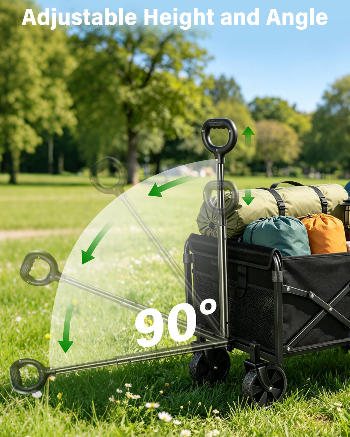 Collapsible Wagons Carts Foldable Wagon, Foldable Wagon Cart with Wheels, Folding Wagons for Beach Camp Sports Garden, 2 Cup Holders/Lightweight Portable/Black/280 LBS