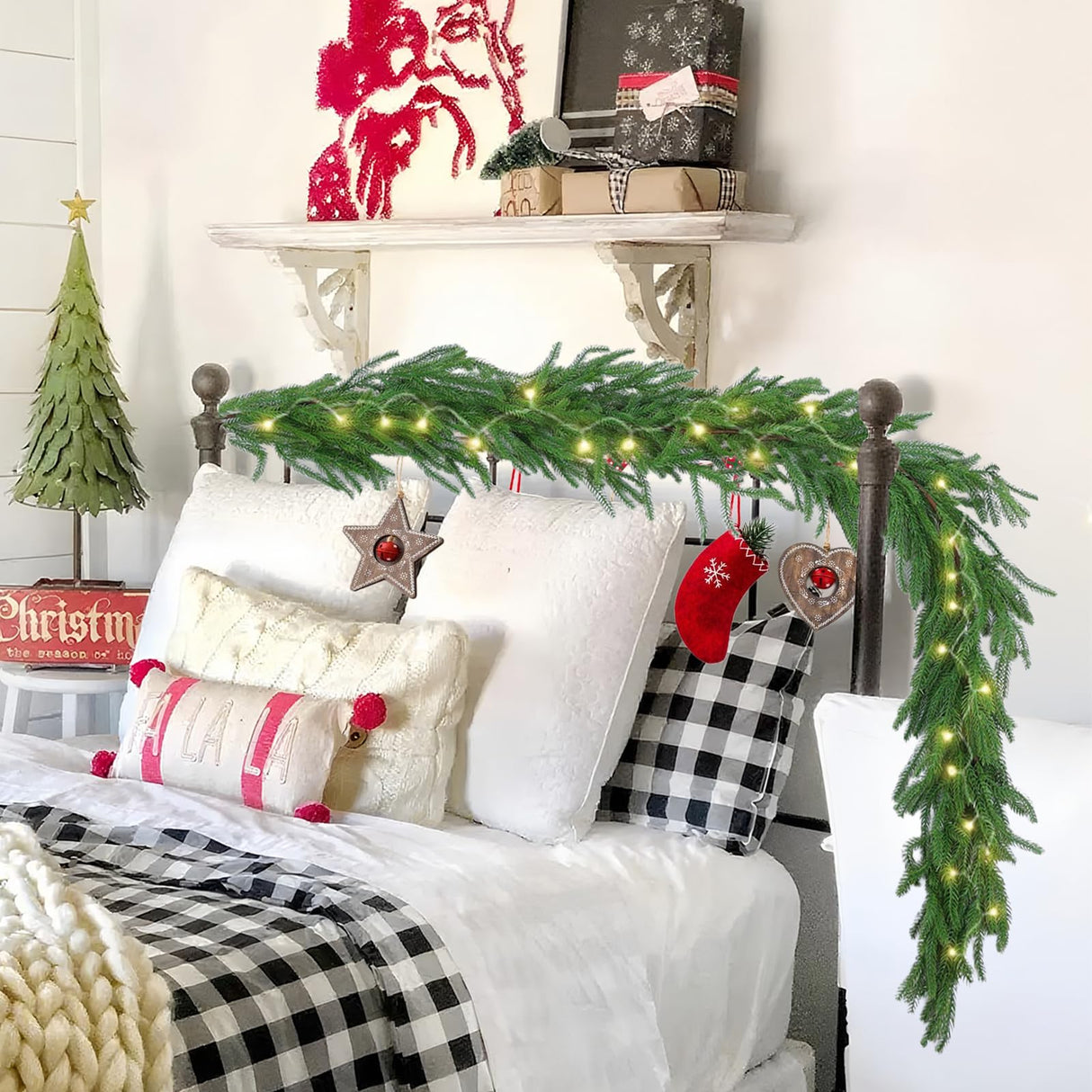 Hananona 2 Pcs 6 Ft Artificial Norfolk Pine Garlands, Real Touch Winter Pine Garland, Green Artificial Greenery Garland for Table, Mantle, Wall, Indoor, Outdoor Christmas Decorations (2, 6 FT)