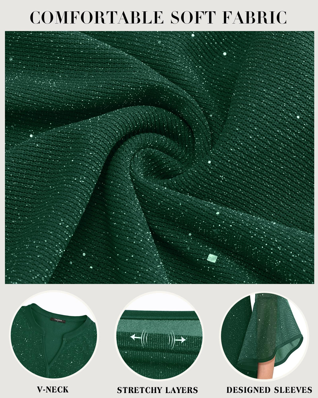 VALOLIA Sparkly Tops for Women: 3/4 Sleeve - Christmas Tops for Women 2024 - Womens Blouse for Wedding Guest Holiday Party Shirts Loose Fit Womens Green Sparkle Blouse V-Neck Sequin Tunic XXXL