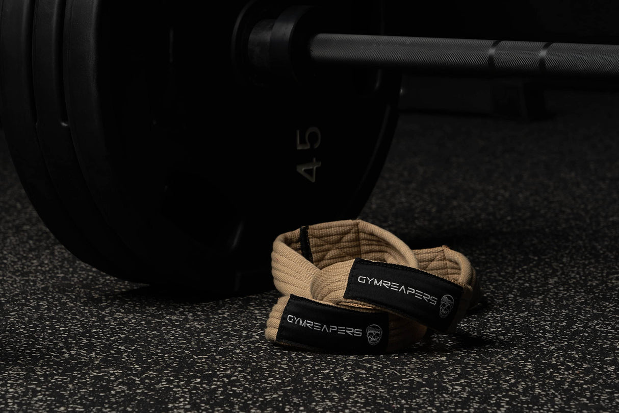 Gymreapers Figure 8 Lifting Straps for Deadlift, Powerlifting, Strongman, & Cross Training Strong Weightlifting Wrist Straps for Men, Women (Khaki, Large)