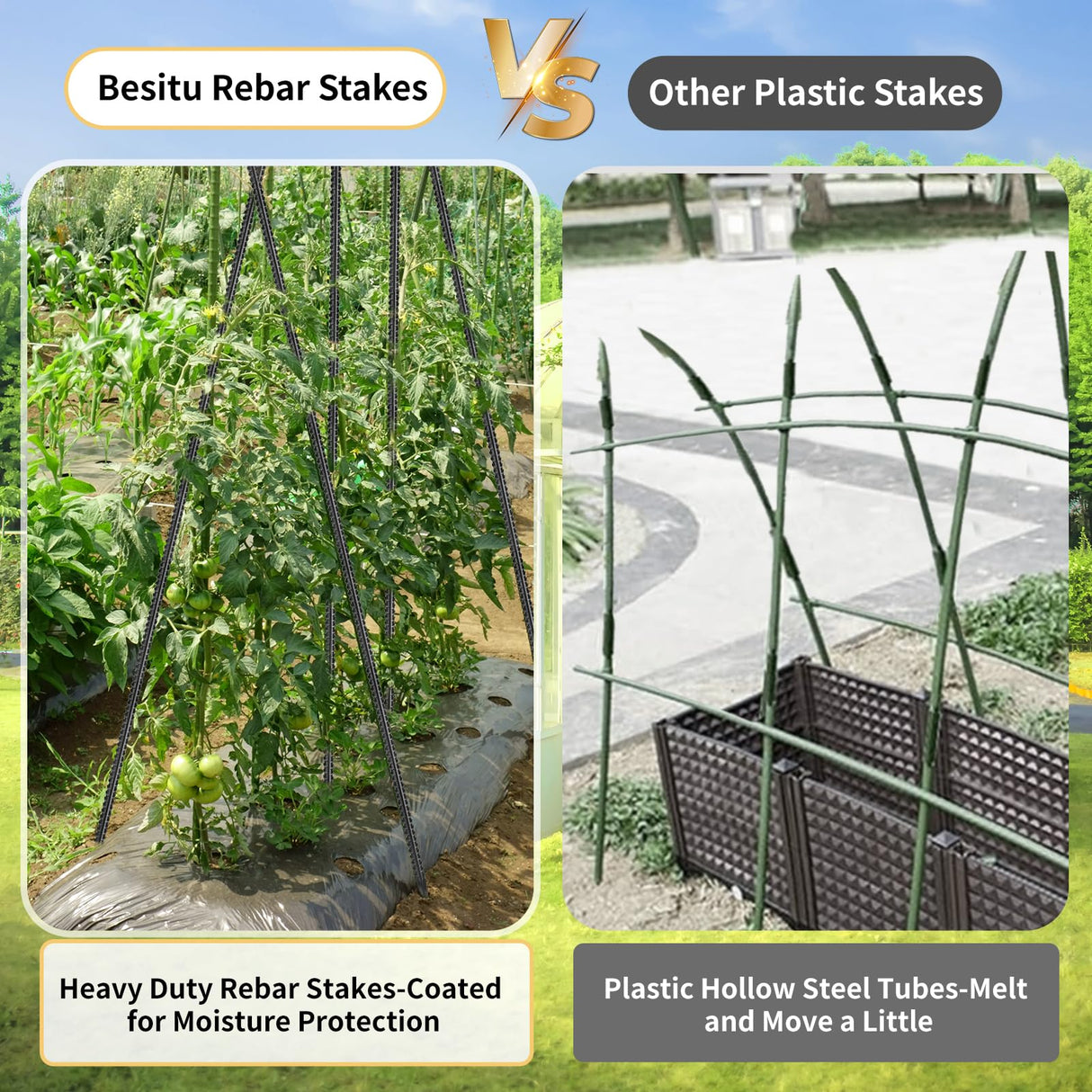 Besitu Rebar Stakes 48 inches 16-Pack Concrete Form Stakes Straight 3/8" Diameter Rebar Ground Metal Stakes for Landscaping, Securing Fence, Garden Plants Support, Survey Markers and Securing Trees