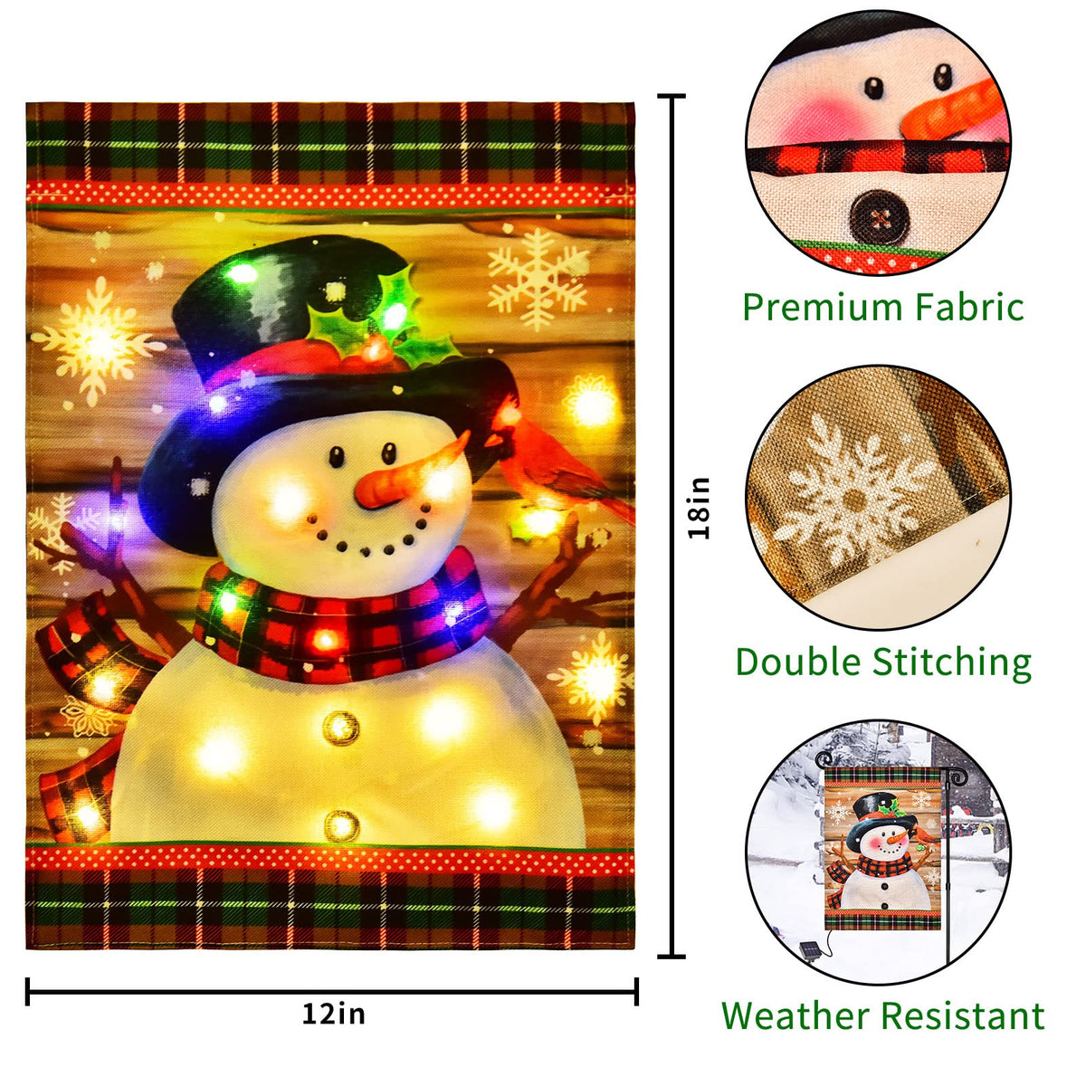 Lighted Christmas Snowman Garden Flag Outdoor Decor, 12x18 In