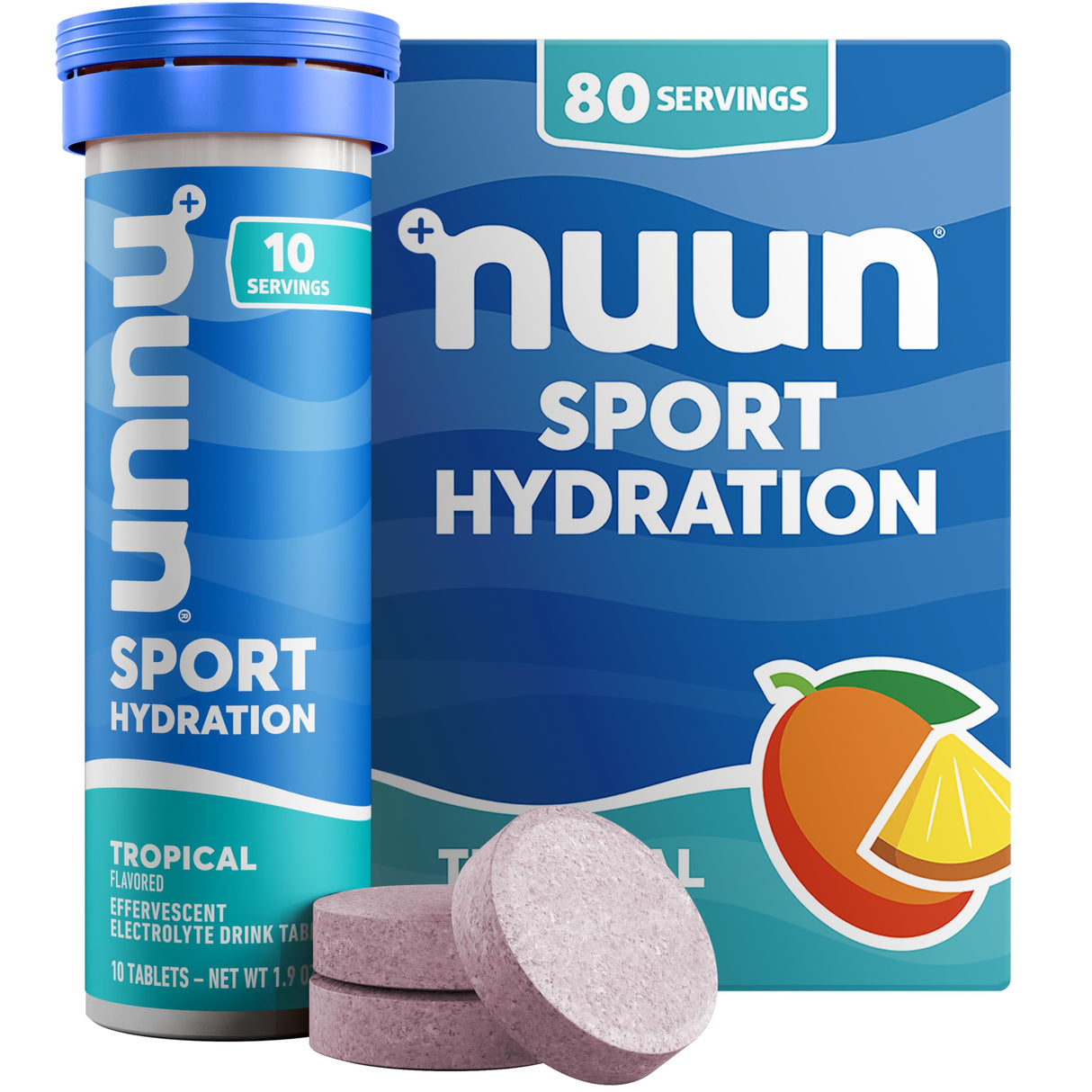 Nuun Sport Electrolyte Tablets with Magnesium, Calcium, Potassium, Chloride & Sodium, Gluten Free & Vegan, Tropical, 8 Pack (80 Servings Total)