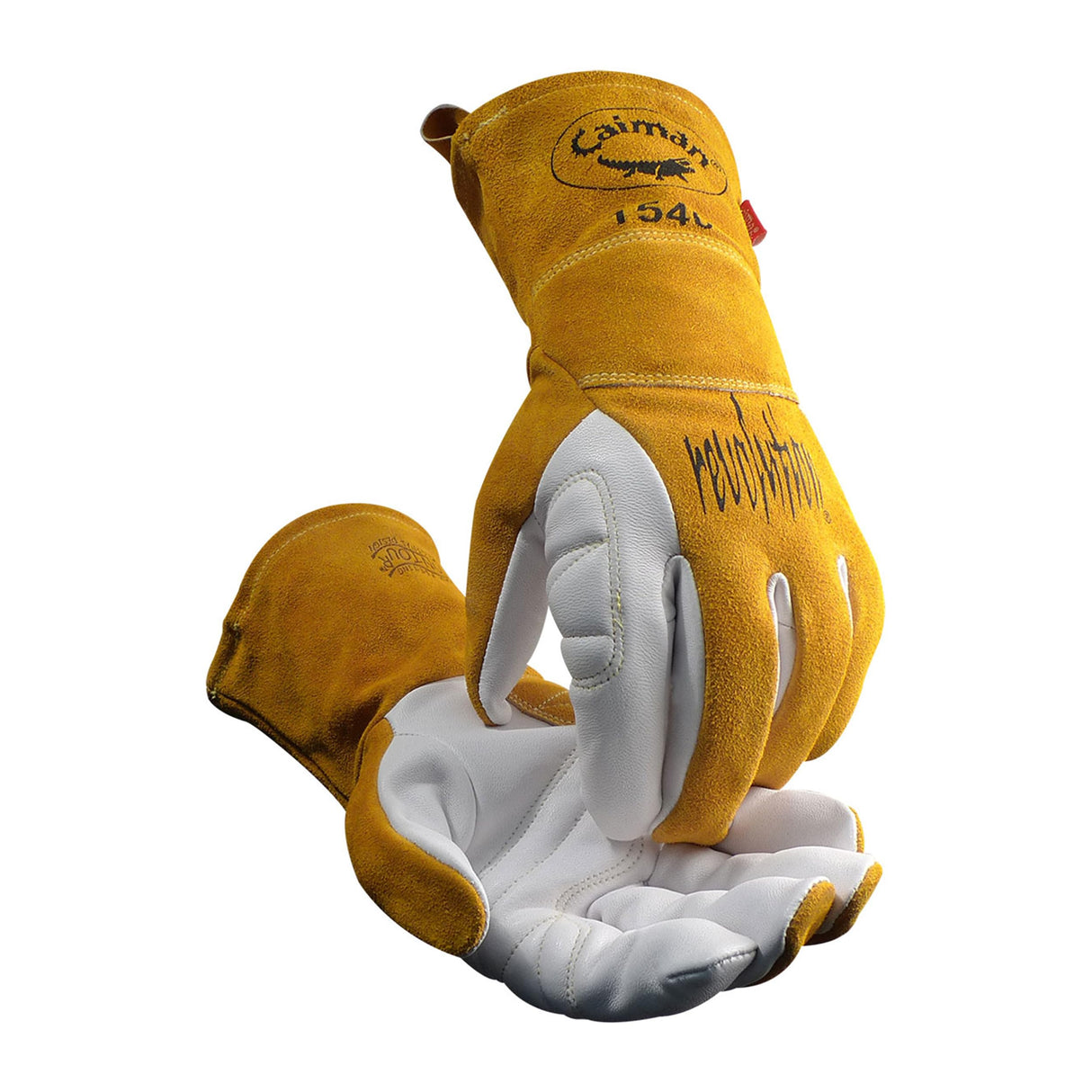 Caiman Premium Goat Grain TIG/Multi-Task Welding Gloves, Split Cowhide Back, 4-Inch Extended Cuff, White/Gold, Large (1540-5)