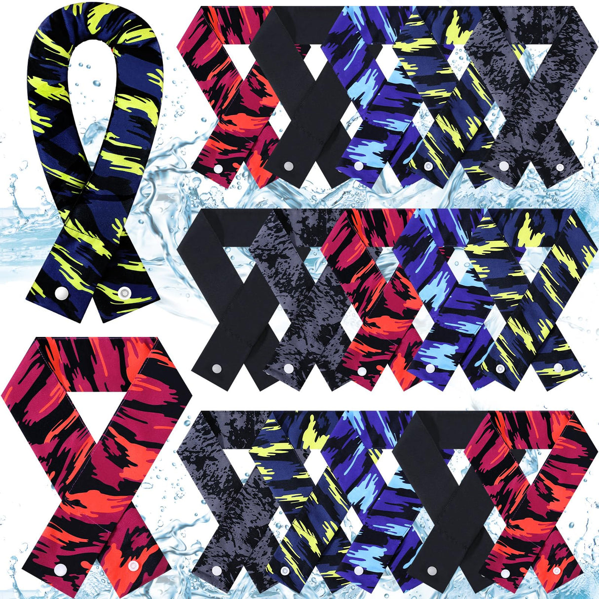 Tarpop 15 Pieces Cooling Neck Wraps Bulk Camo Ice Cooling Bandana Reusable Cooler Scarf Tube for Hot Weather Outdoor Fishing Running