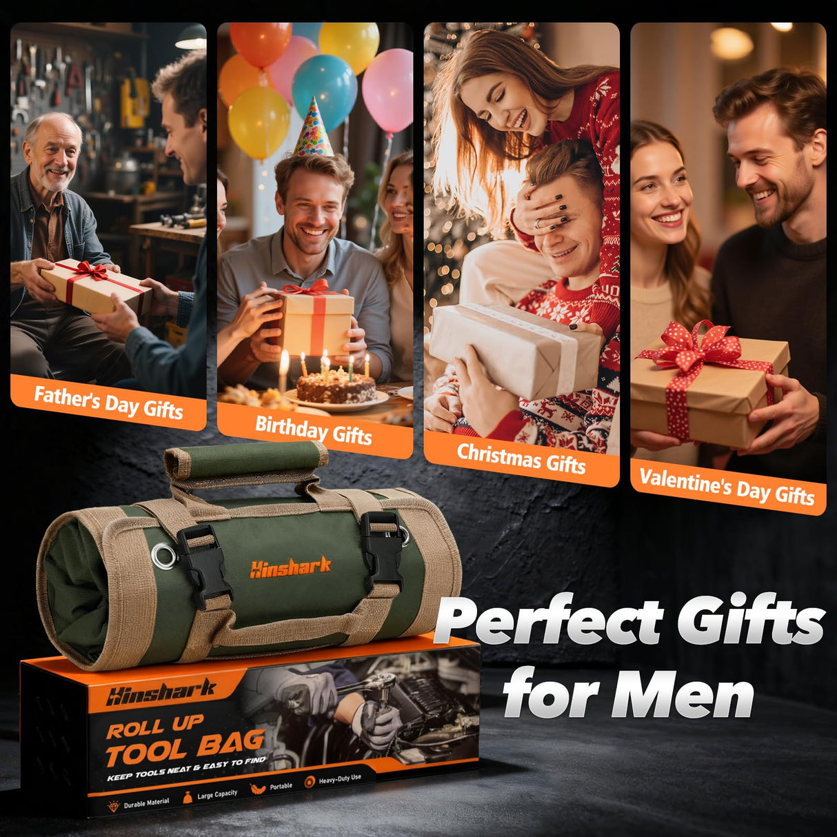 Gifts for Men, Roll Up Tool Bag, Anniversary Birthday Gifts for Men Dad Husband Him Boyfriend, Gift for Dad Who Have Everything, Portable Tool Organization for Mechanic Welding Electrician