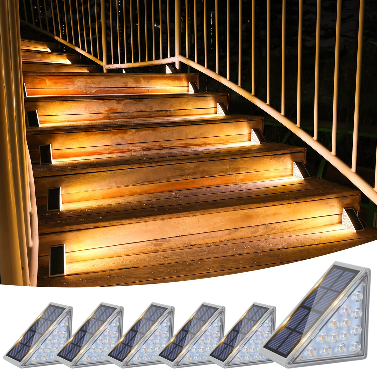 VOLISUN Solar Stair Lights 6 Pack, Solar Step Lights Outdoor Waterproof IP67, LED Outdoor Step Light,Outdoor Light Decor for Garden Stair, Deck, Front Step, Front Porch, and Patio(3000K)