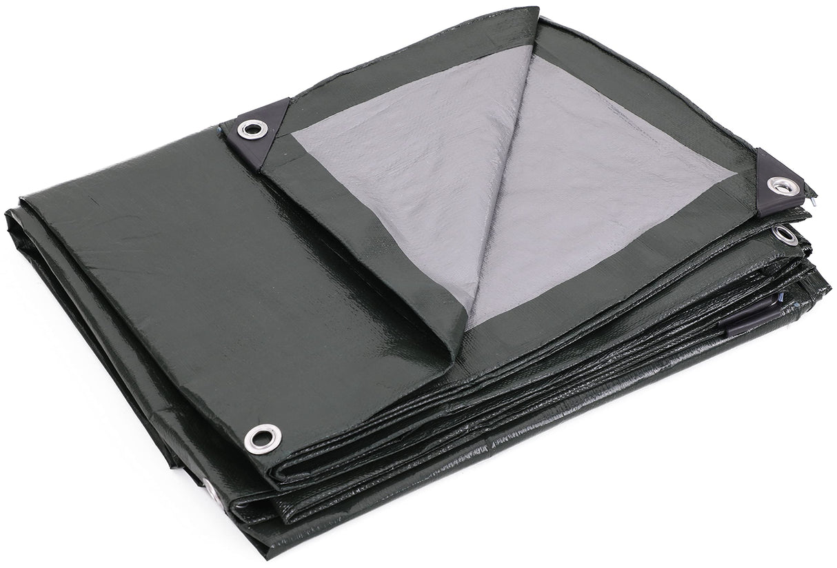 Kotap 12 x 14 Ft. Heavy-Duty Protection/Coverage Tarp, 8-mil, Reversible, Multi-Use, Waterproof, Green-Silver, (TGS-1214)