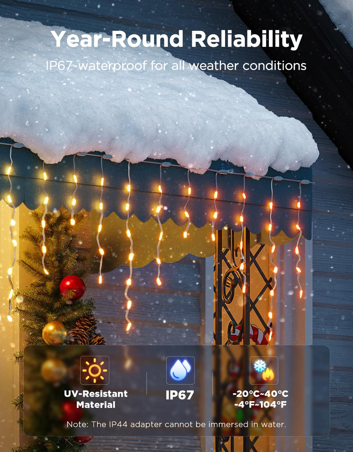 Govee Icicle Lights, Smart RGBIC Christmas Lights for Outside, 33ft with 400 LEDs Icicle Light Outdoor, IP67 Waterproof, Music Sync, Voice Control, 78+ Scene Modes for Halloween Decor