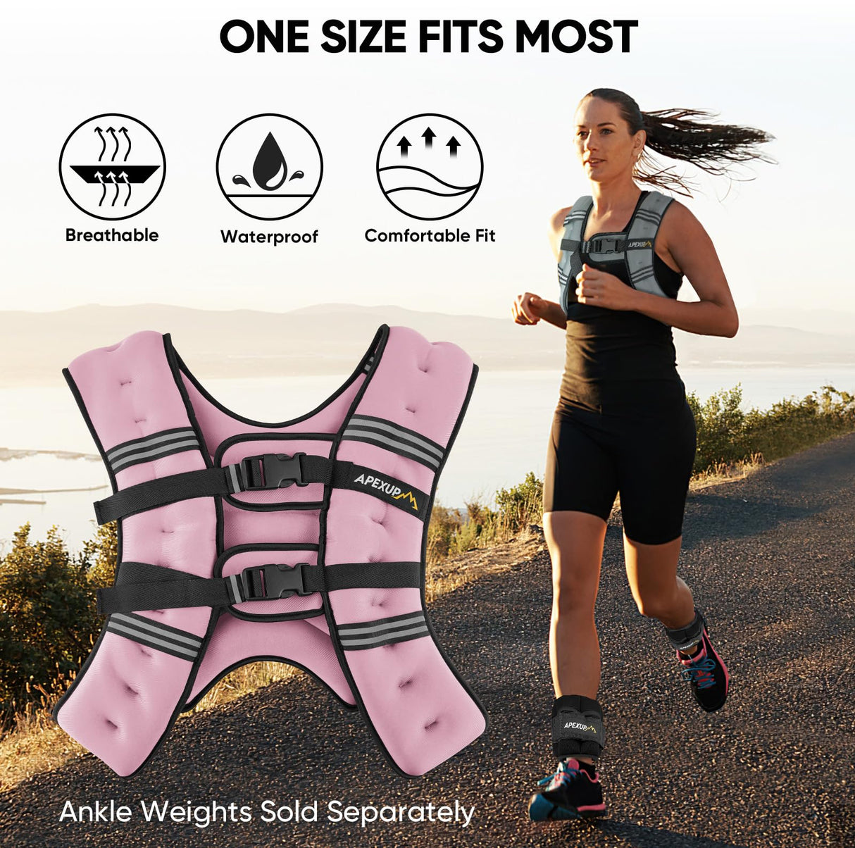 APEXUP Weighted Vest with 5lbs/10lbs/15lbs/20lbs/25lbs/30lbs Weights and Reflective Stripe, Weight Vest Men Women for Workout, Strength Training, Running (Pastel Pink, 15lbs)
