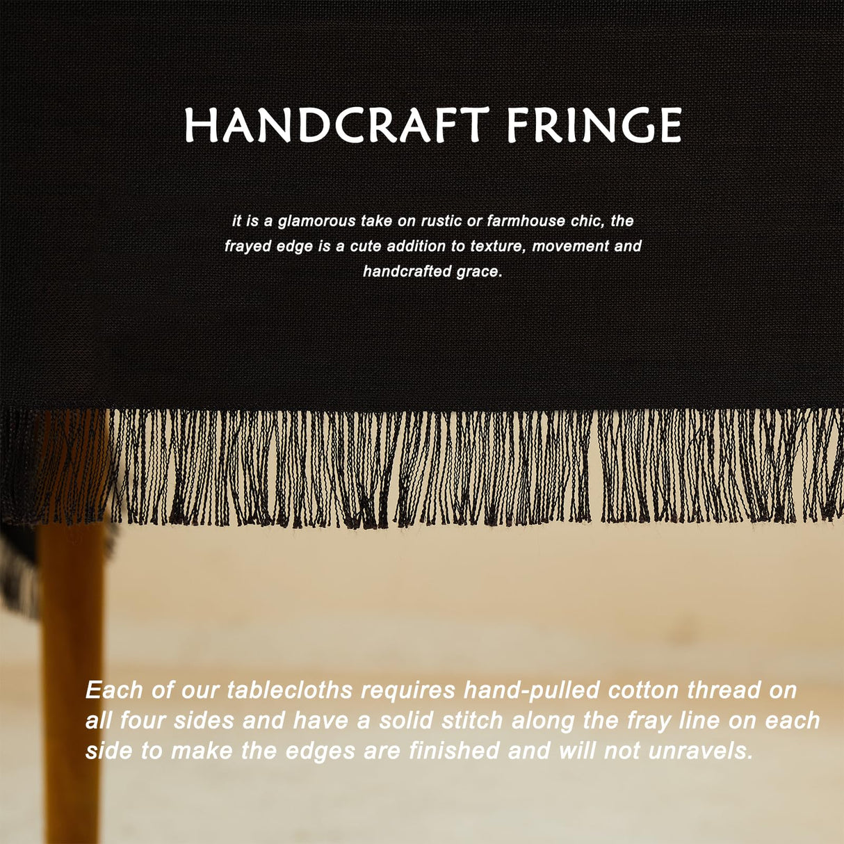 Midsummer Breeze Table Cloth Rectangle Table-Rustic Cotton Tablecloth Craft Fringed Farmhouse Table Cloths for Halloween Thanksgiving Christmas Kitchen Dining (55x70 Inch, Black)