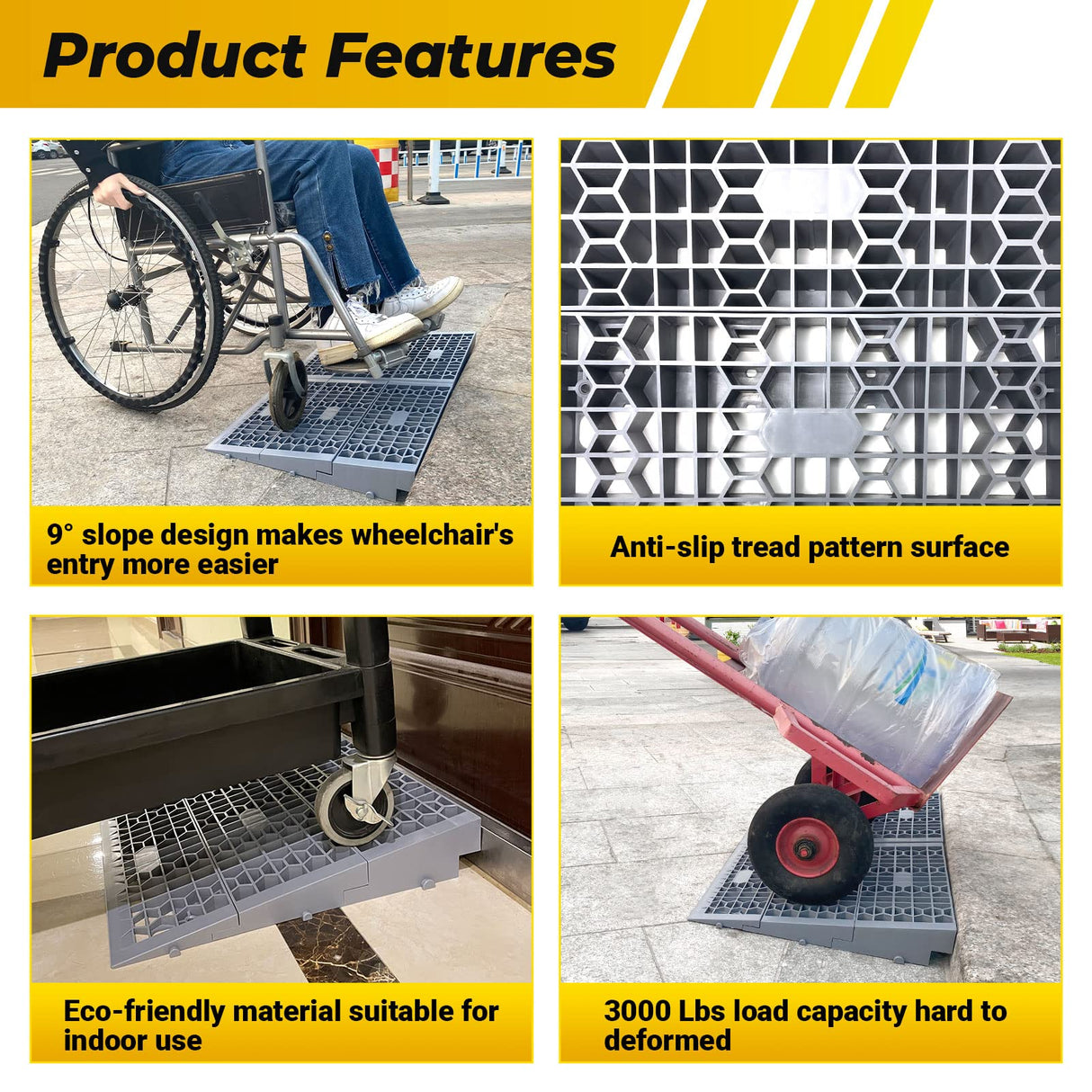HOXWELL Modular Threshold Ramps for Doorways, 3" Rise Wheelchairs Ramps for Home, Solid Upgrade Material 3000 Lbs Load Capacity Door Ramps for Wheelchairs and Cars (2 PCS)