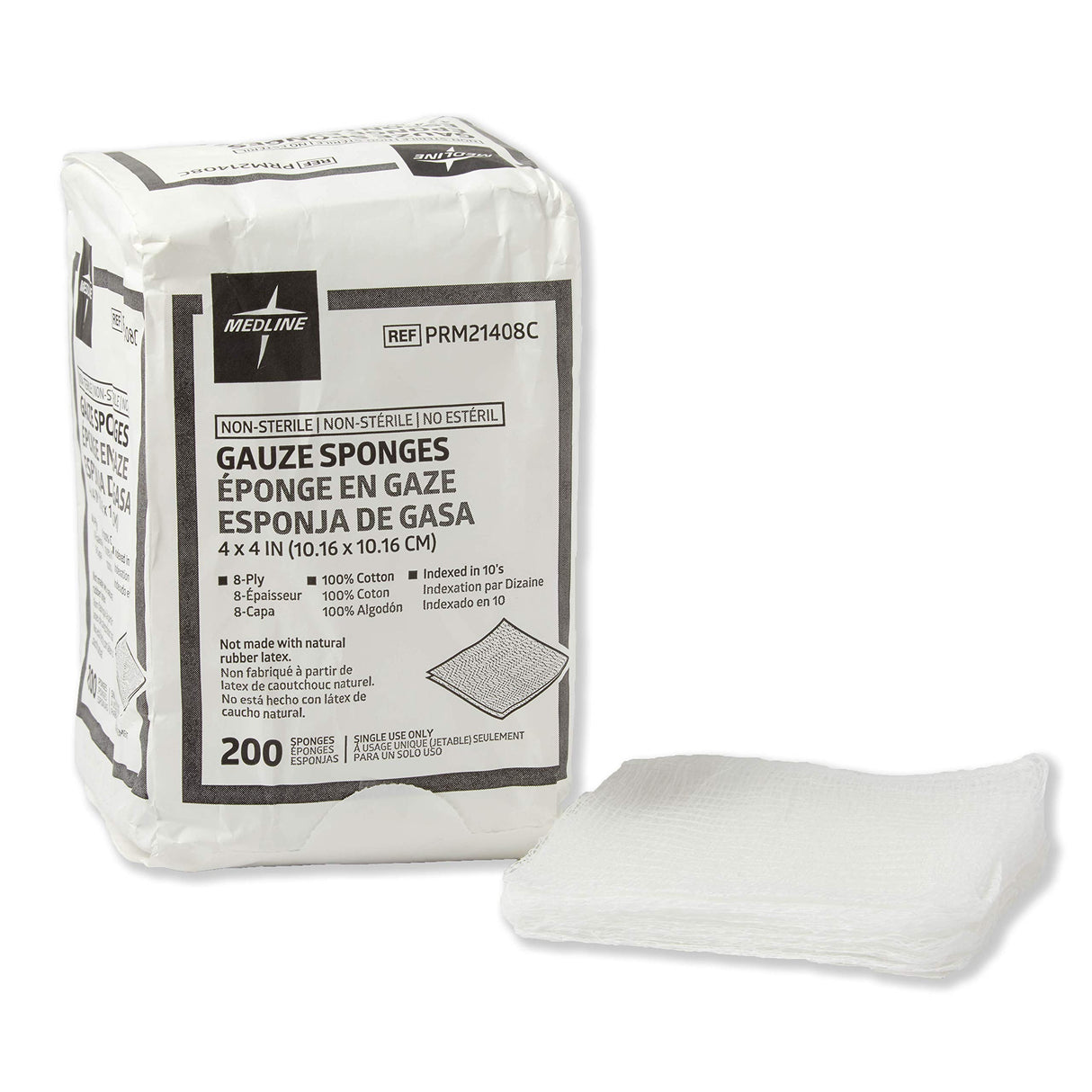 Medline Non-Sterile Cotton Woven Gauze Sponges, 8 Ply, Ideal for Wound Dressing and Cleaning, Case of 4000