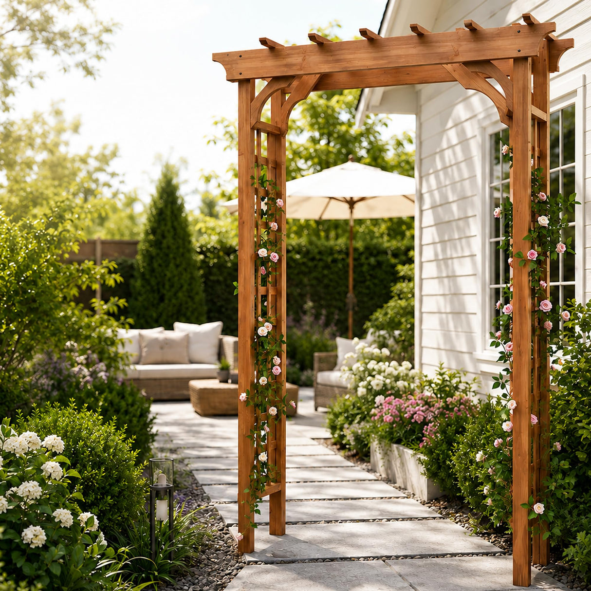 ScienGarden Solid Fir Wood Garden Arch Trellis for Climbing Plants Outdoor