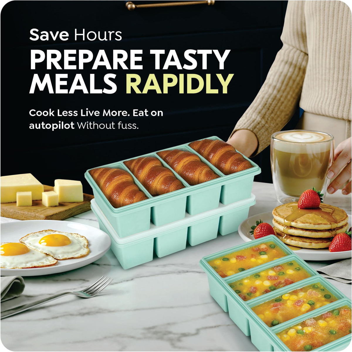 1 Cup Silicone Freezer Trays with Lids, 2 Pack Soup Molds for Meal Prep