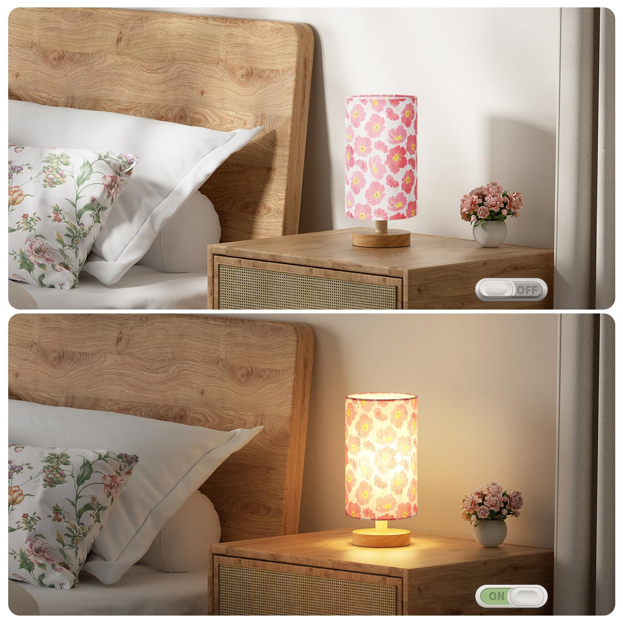 Fenmzee Cherry Table Lamp for Bedroom - Inline Control, Small Bedside Lamp with 3000K A15 LED Blub, Easy Assembly (Cherry Cream Shade, 9" Inline Control)