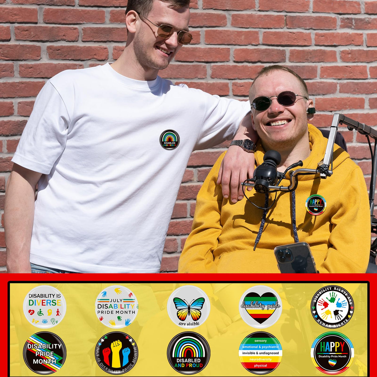 200 Disability Pride Month Pins Buttons 1.26" Round Lapel Badges Equality