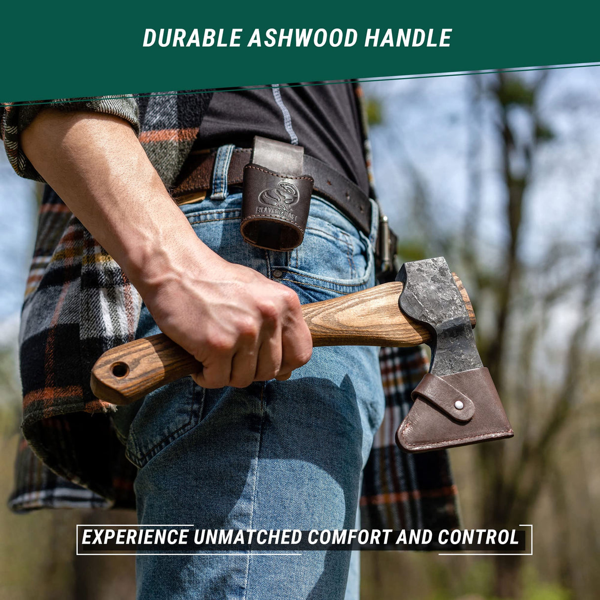 BeaverCraft Wood Carving Axe Hatchet with Sheath AX1 - Forged Axes Bushcraft Hatchet for Camping - Small Forest Axe for Chopping, Splitting - Gardening Axes with Wooden Handle, Wood Carving Tools