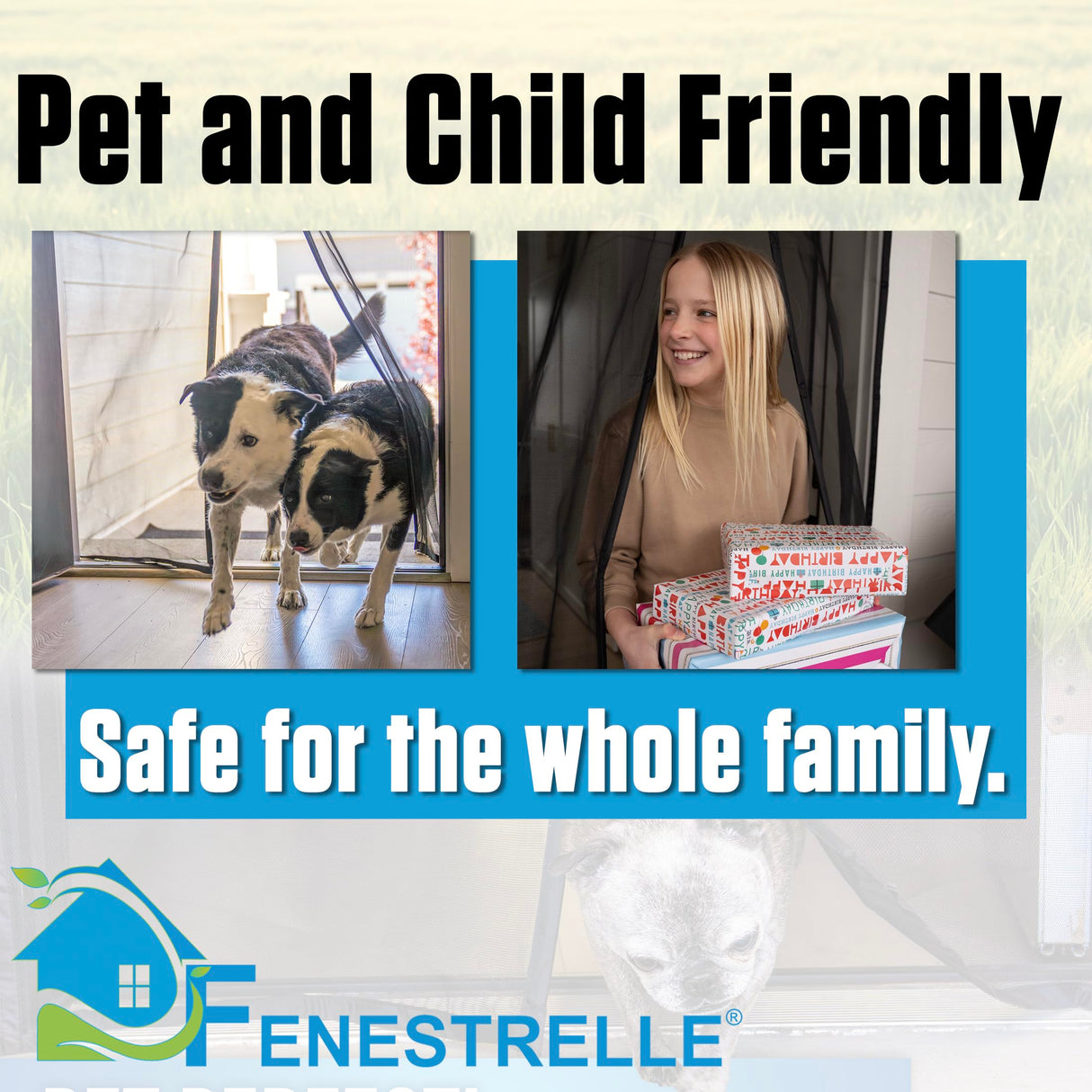 Fenestrelle Magnetic Screen Door – Heavy Duty, Hands Free Fiberglass Mesh with Self Closing Magnetic Seal, White Trim – Fits 34" x 80" Doors (Screen Size 36" x 82")