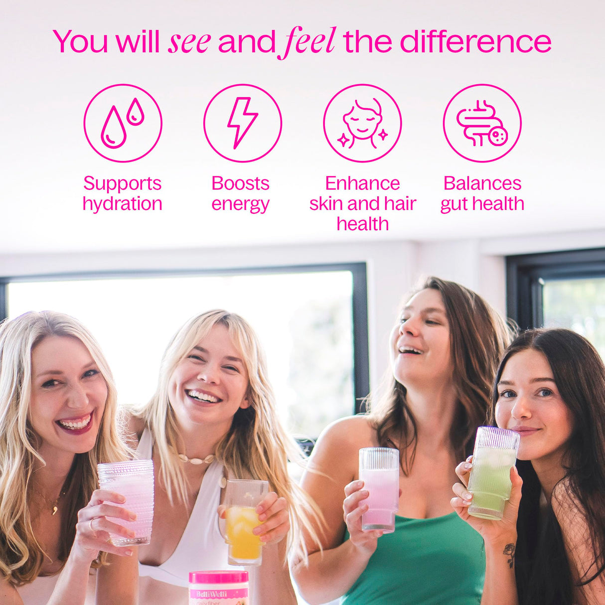 Belli Welli Fiber Supplement for Women&Men, Premium Daily Fiber Powder from Organic Acacia with Added Collagen, Electrolytes&Probiotics, No Bloat, Constipation&Gut Health Support (Strawberry Lemonade)