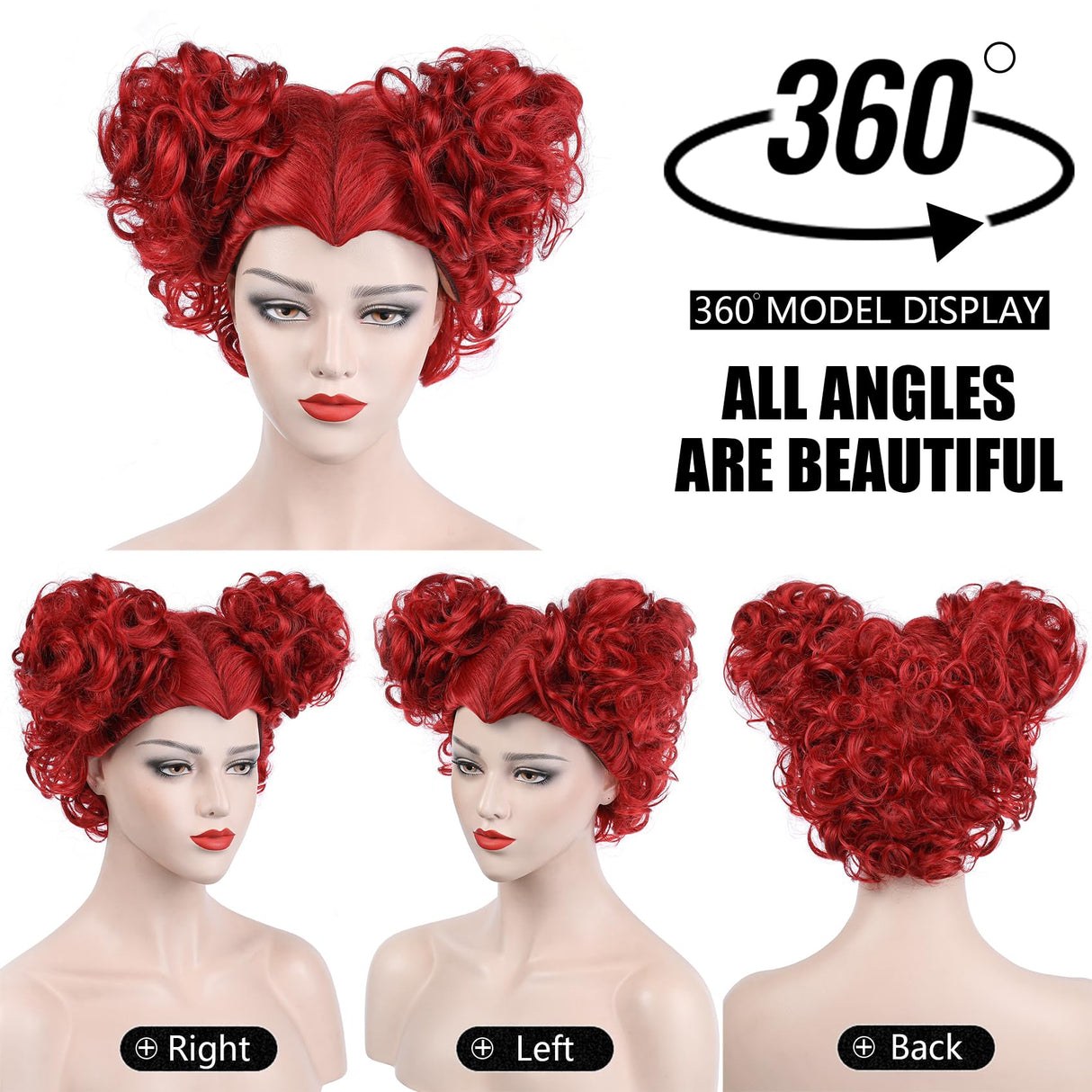 MUPUL Red Queen Wig with Crown Costume Girls Women Two Buns Heat Resistant Synthetic Hair for Halloween Christmas Party