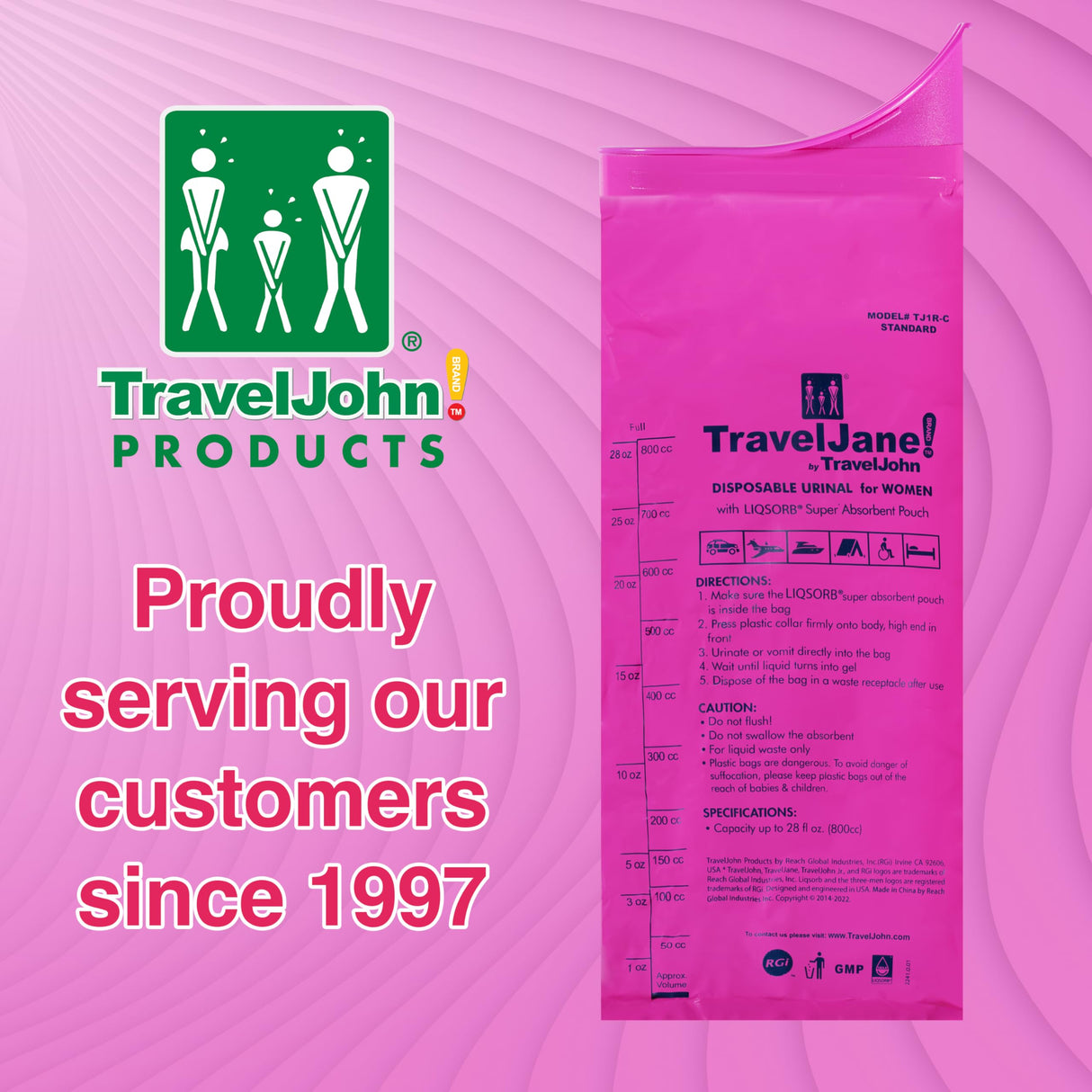 TravelJane Disposable Urinal for All Genders, Adults, and Children (6 Pack)