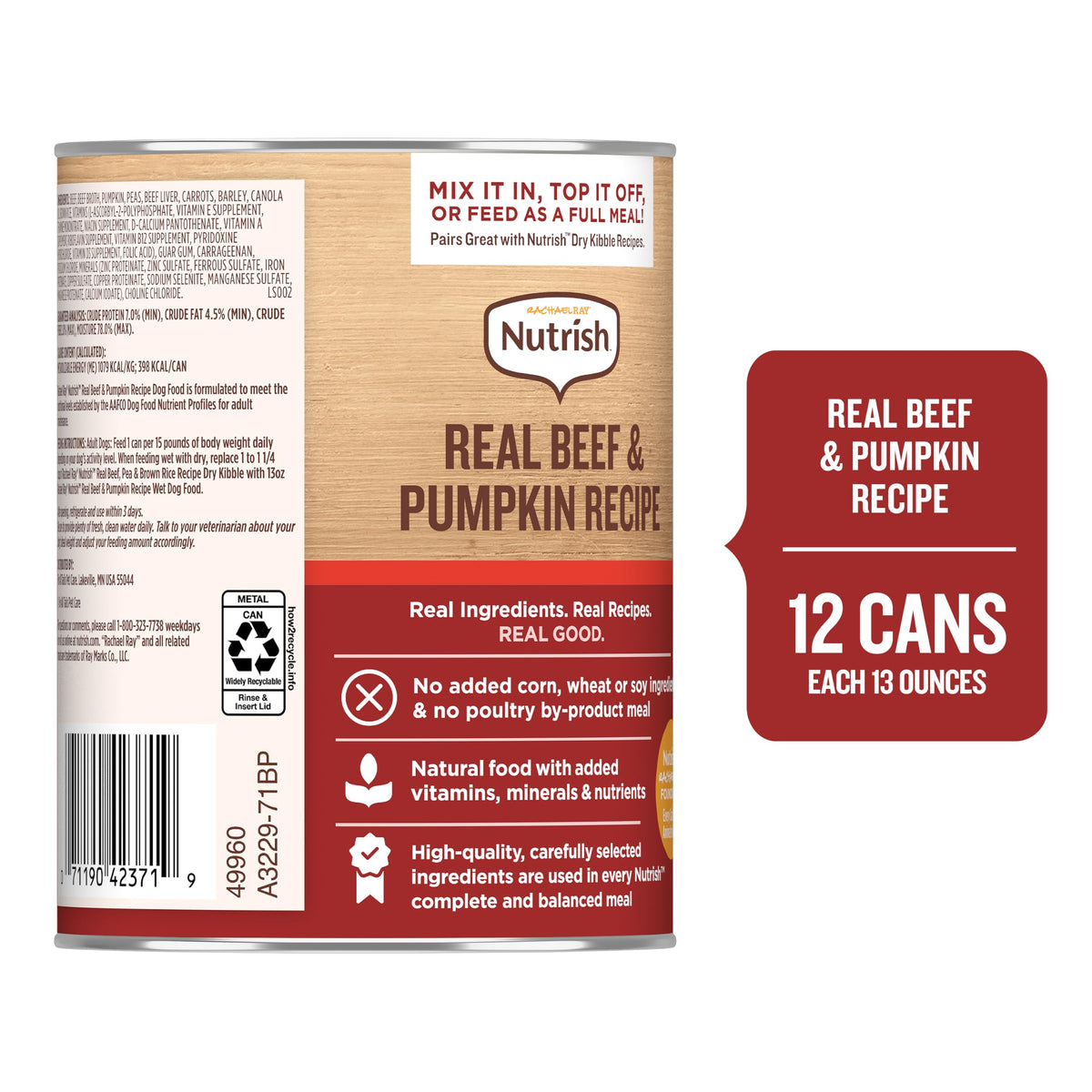 Nutrish Beef Paté Wet Dog Food, 13 oz. Can, 12 Pack (Rachael Ray)