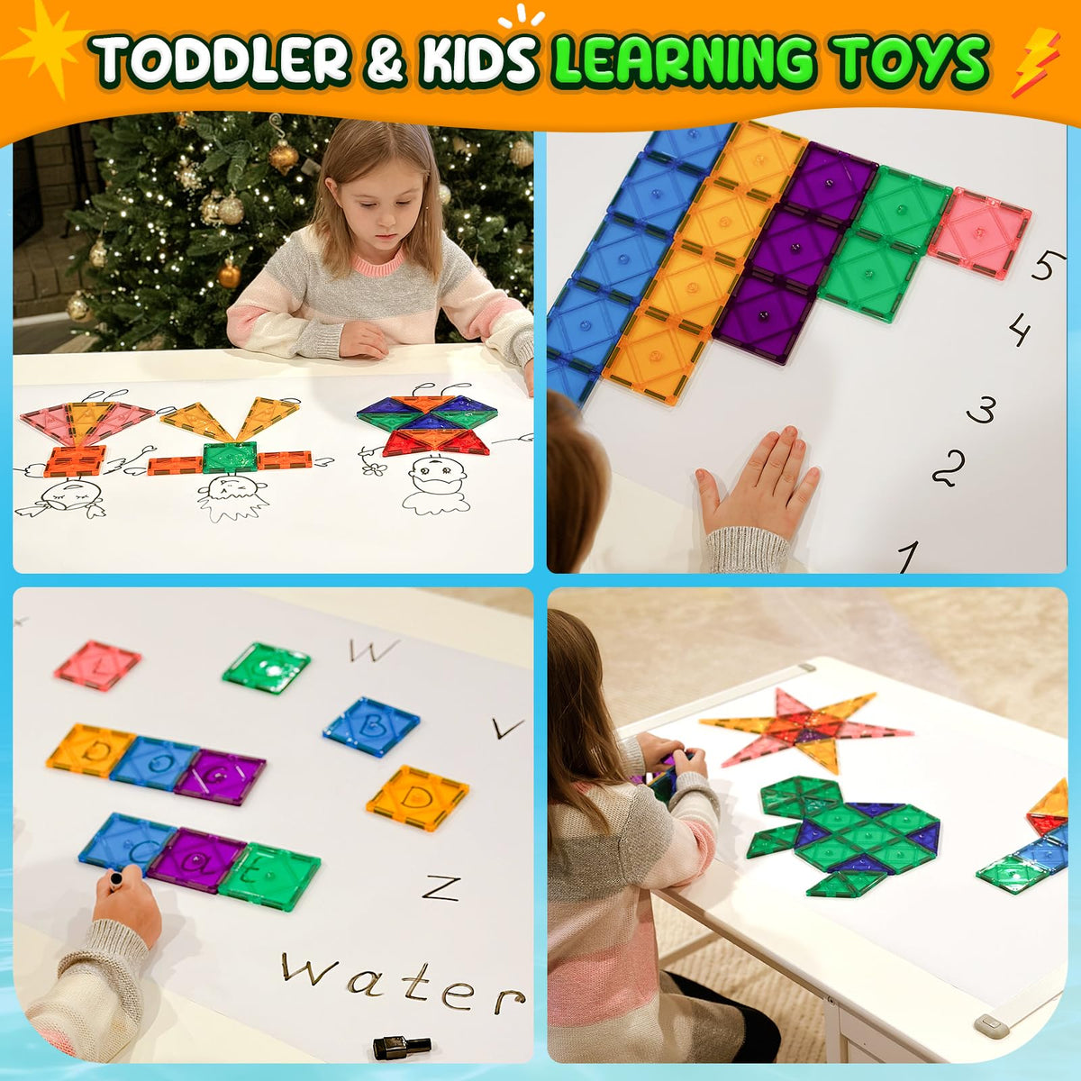 Soyee Magnetic Tiles Toddler Toys Games Sensory Toys for Toddlers 3-4 Magnetic Blocks for Kids Age 3-5 4-8 Outdoor Toddler Activities Preschool Building Learning Toys