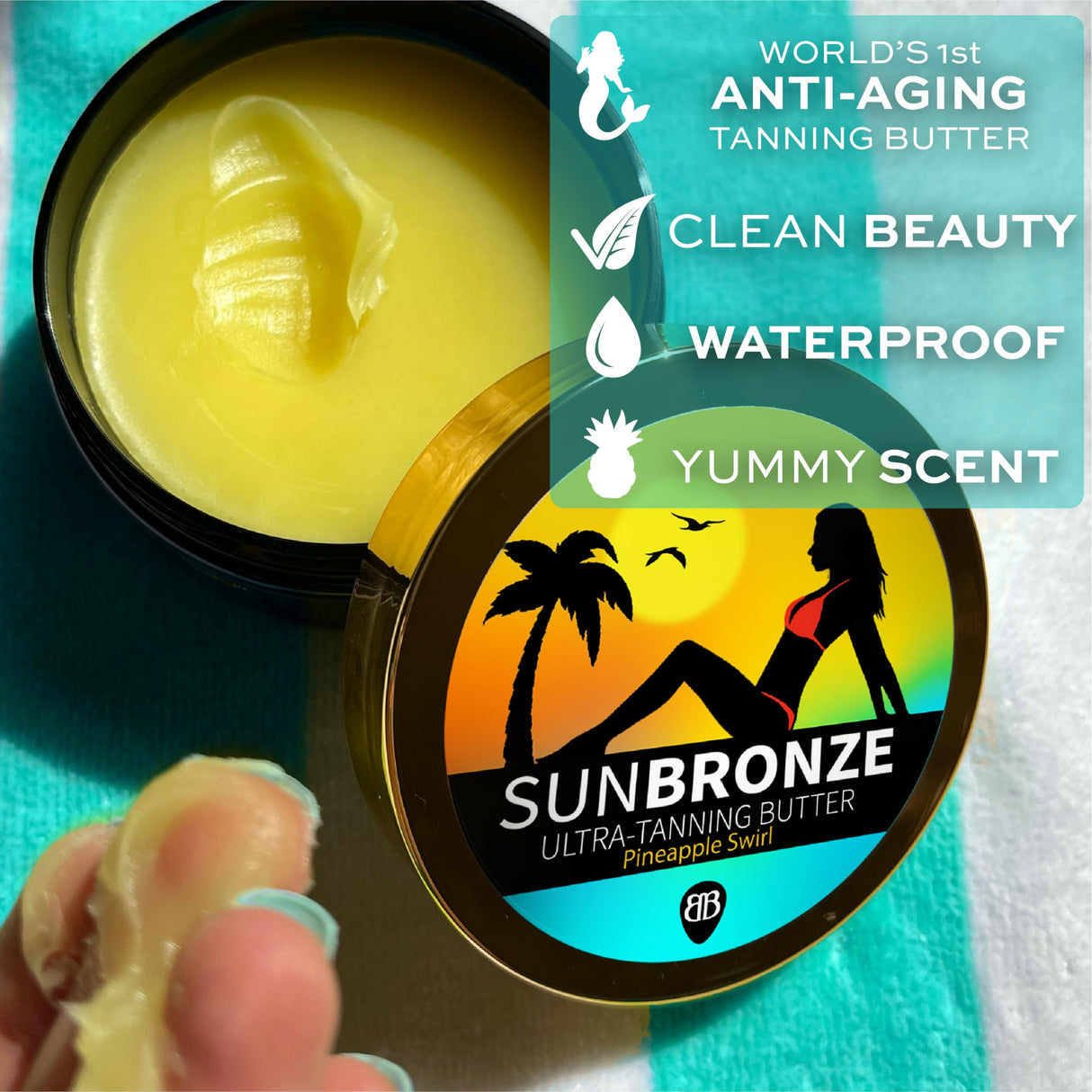 BANGBERRY Original Sun Bronze Ultra Tanning Butter - Pineapple Swirl, Use in the sun outdoor or tanning bed Better than tanning oil Tan faster with premium natural ingredients Safe for Sensitive Skin