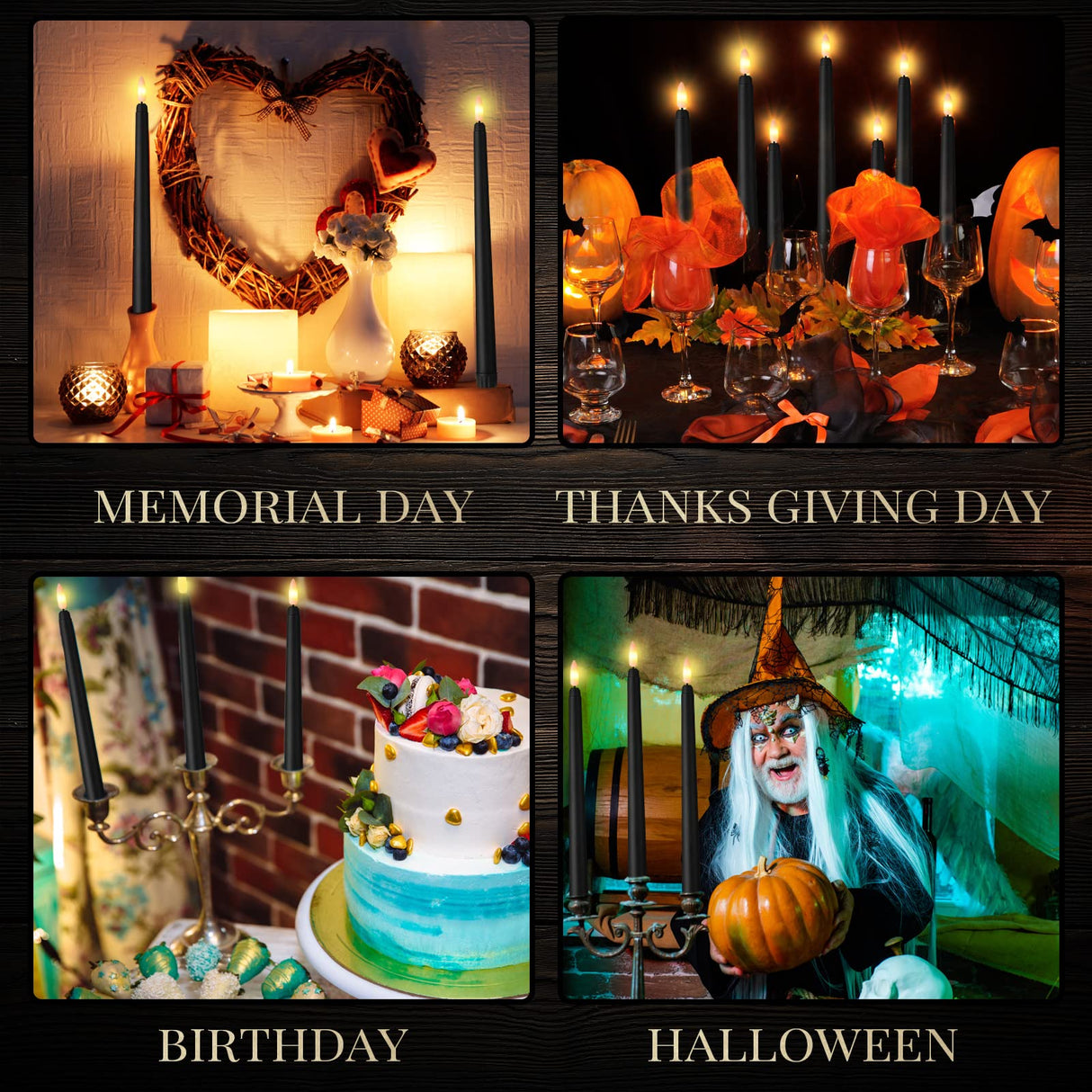 Macarrie 24 Packs Flameless Taper Candles Battery Operated Fake 11 Inch Long Candle Light LED Flameless Candlesticks Flickering Tapered for Wedding, Halloween, Christmas(Black)