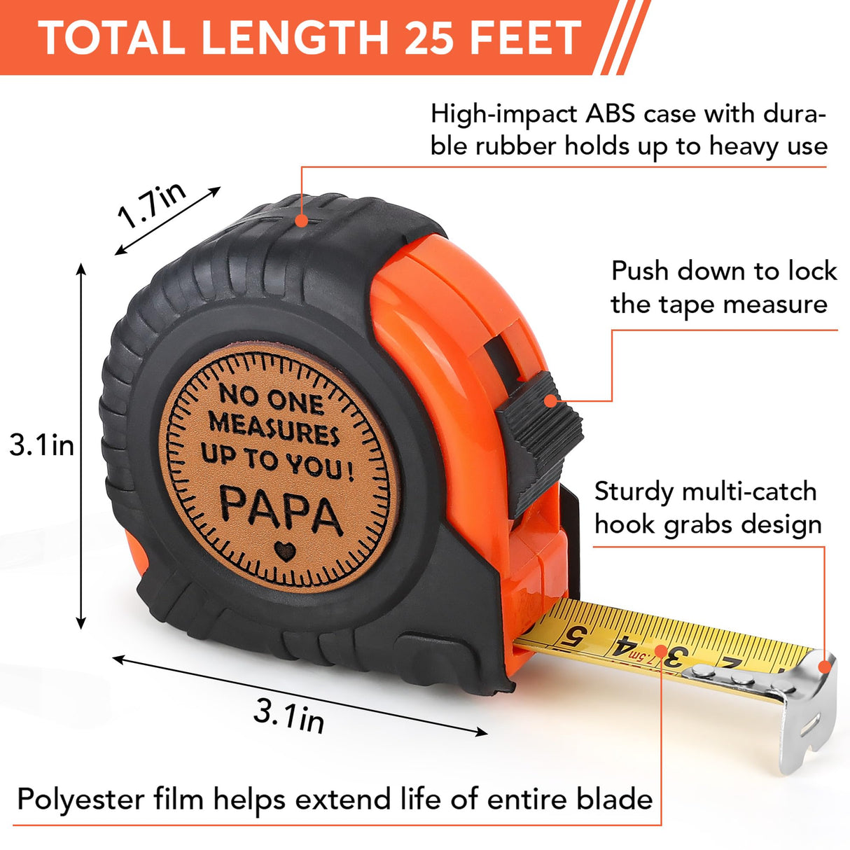 Fathers Day Grandpa Gifts for Papa Father's Day Birthday Gifts from Grandkids, Grandpa Grandfather Gifts from Granddaughter Grandson, Grandparents Day Gift, Genuine Leather Engraved 25 FT Tape Measure