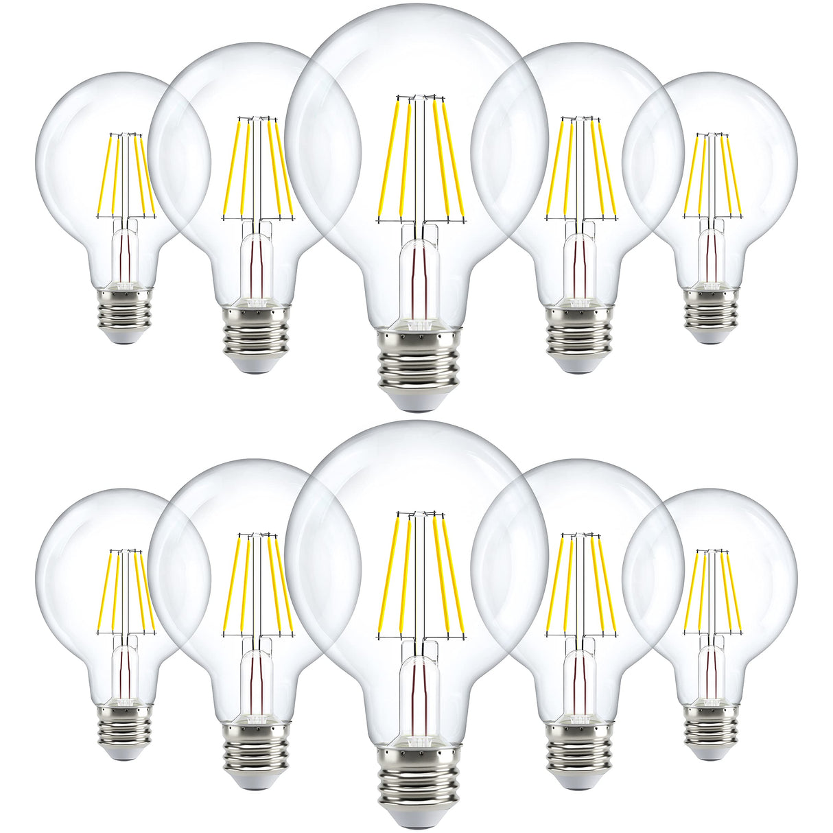 Sunco 10 Pack G25 Globe Light Bulbs LED Edison Vanity Light Bulbs, CRI90, 2700K Soft White, Dimmable, 5W=60W, Clear Vintage Filament Globe, 500 Lumens, E26 Base, Indoor Outdoor, UL