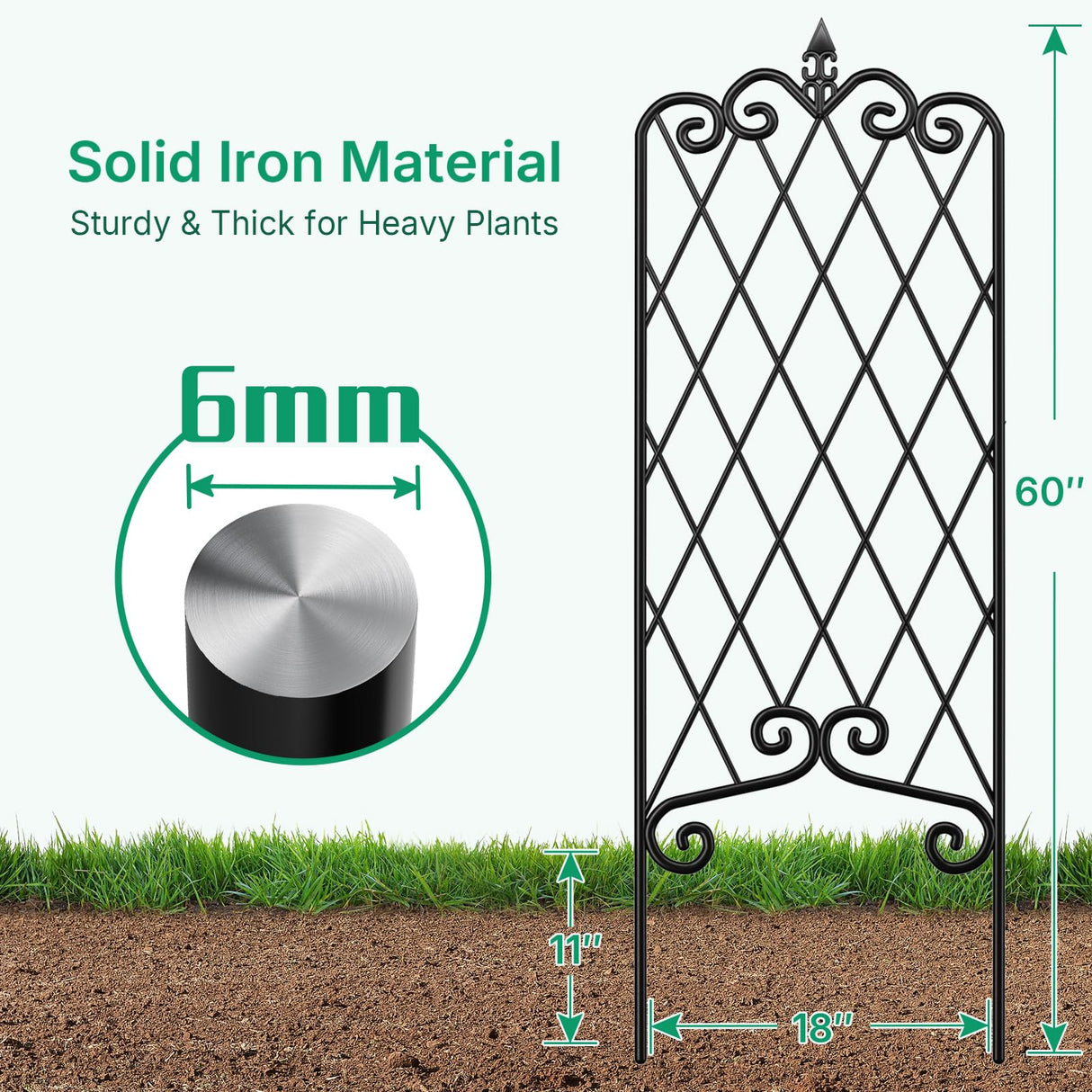 Amagabeli 2 Pack Garden Trellis for Climbing Plants 60" x 18" Rustproof Black Iron Potted Vines Vegetables Vining Flowers Patio Metal Wire