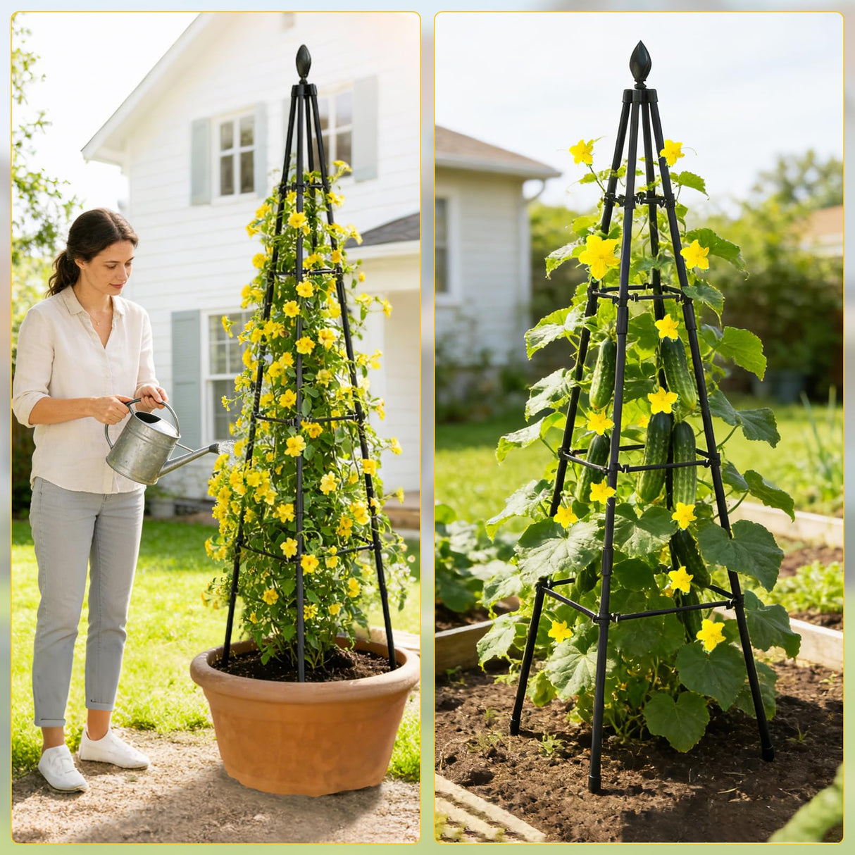 Adjustable Garden Trellis for Climbing Plants, 6FT Obelisk Plant Support Tower for Potted & In-Ground Vegetables, Tomatoes, Cucumbers, Vines - Easy Assembly, Indoor & Outdoor Use(2 Pack)
