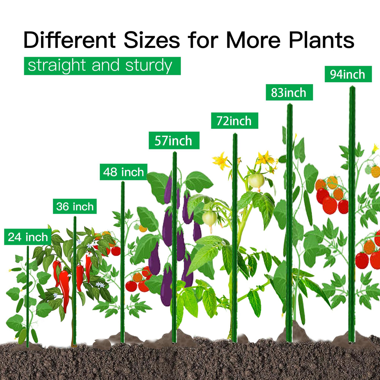Garden Stakes 8ft, Metal Plant Stakes 8 Feet for Gardening and Farm, 0.78 Inch Dia Plastic Coated Plant Support for Tomato, Cucumber, Bean, Flower, Potted and More Climbing Plants 10 Pack