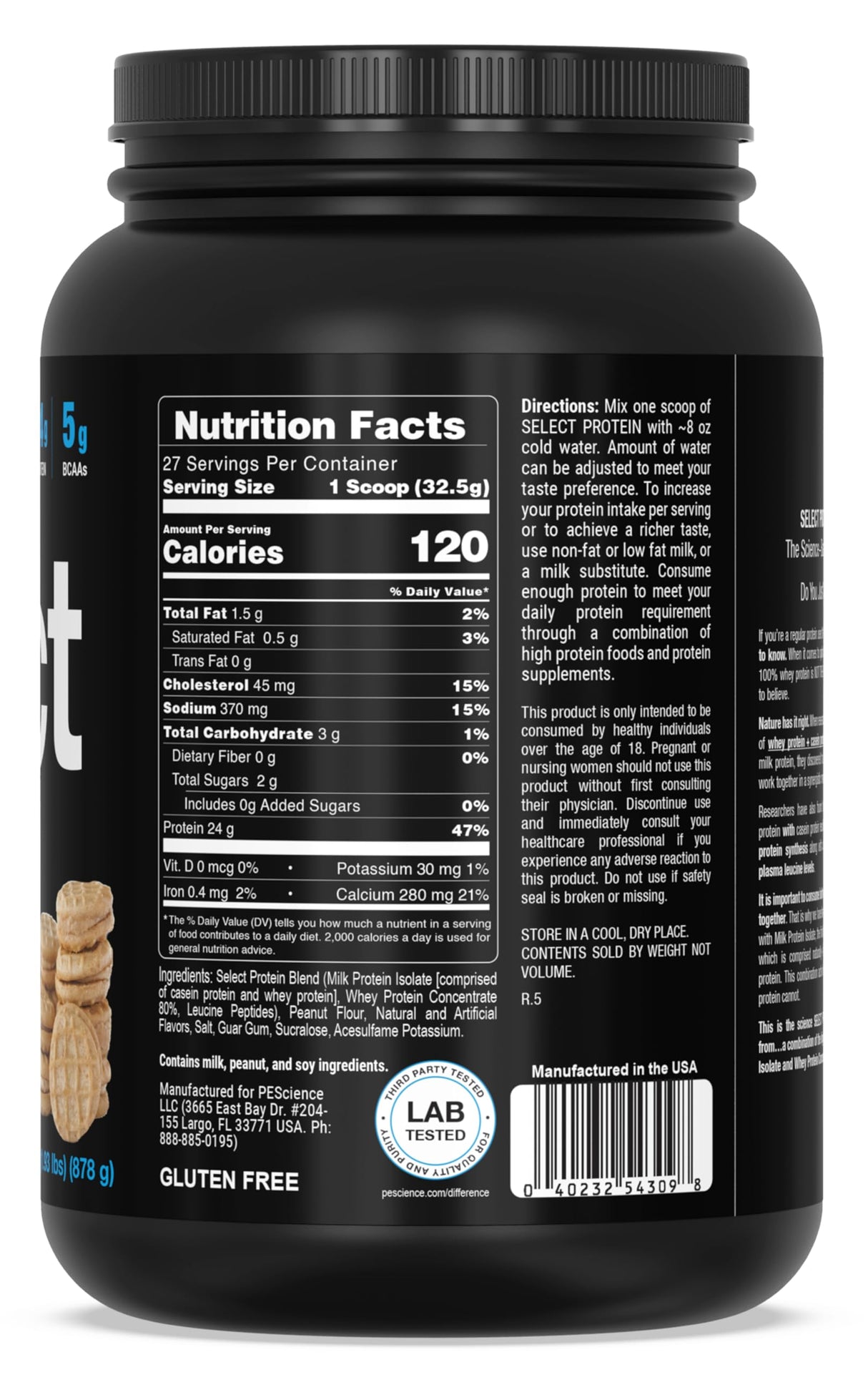 PEScience Select Protein Powder, Whey and Casein Blend, Clean Protein Powder for Women and Men, Low Calorie, Low Carb, Keto Friendly, Gluten Free, Peanut Butter Cookie, 27 Servings